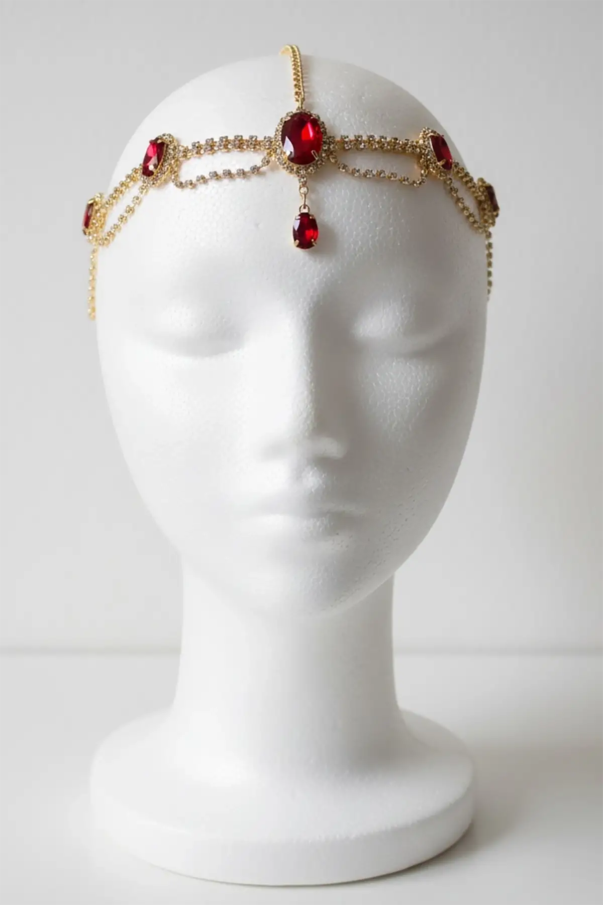 Altın Renk Kırmızı Taş Detaylı Alınlık/Kına Aksesuarı