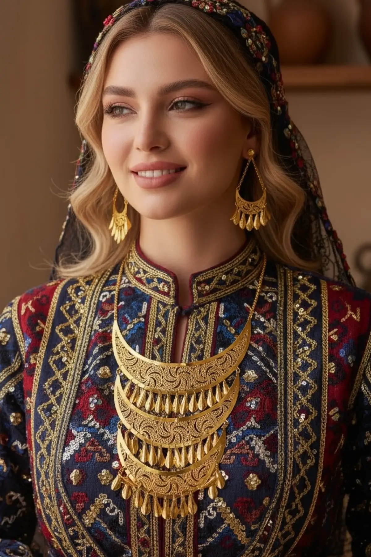 Altın Renk Kolye Ve Küpe Düğün Kına Nişan Gelin Seti