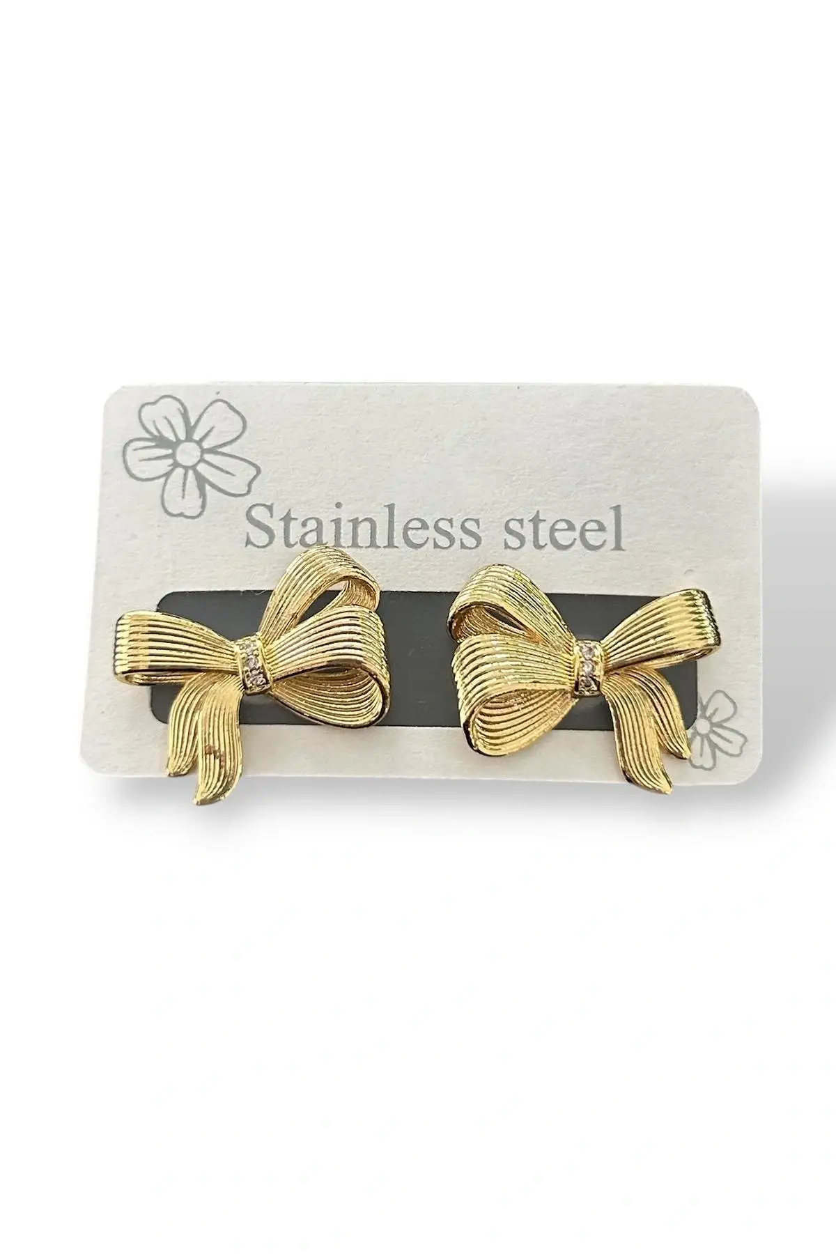 Altın Renk Kurdele Figürlü Çelik Küpe (Çift)