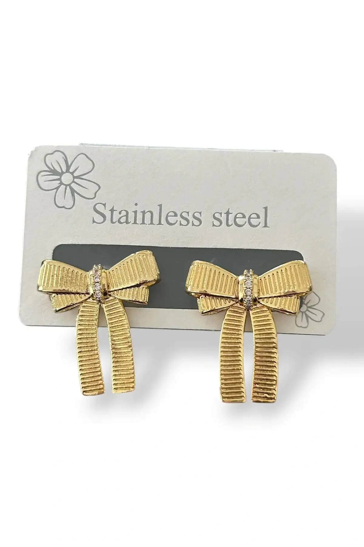 Altın Renk Kurdele Figürlü Çelik Küpe (Çift)