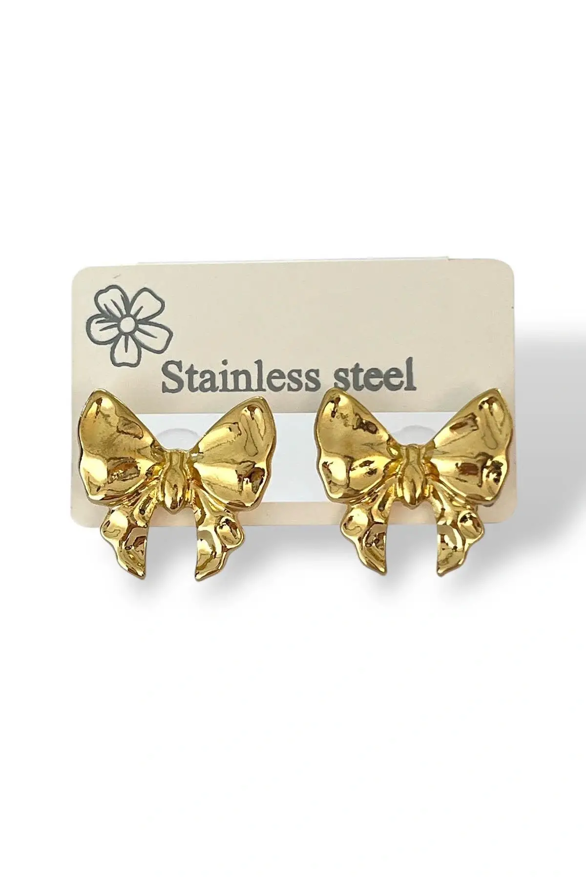 Altın Renk Kurdele Figürlü Çelik Küpe (Çift)