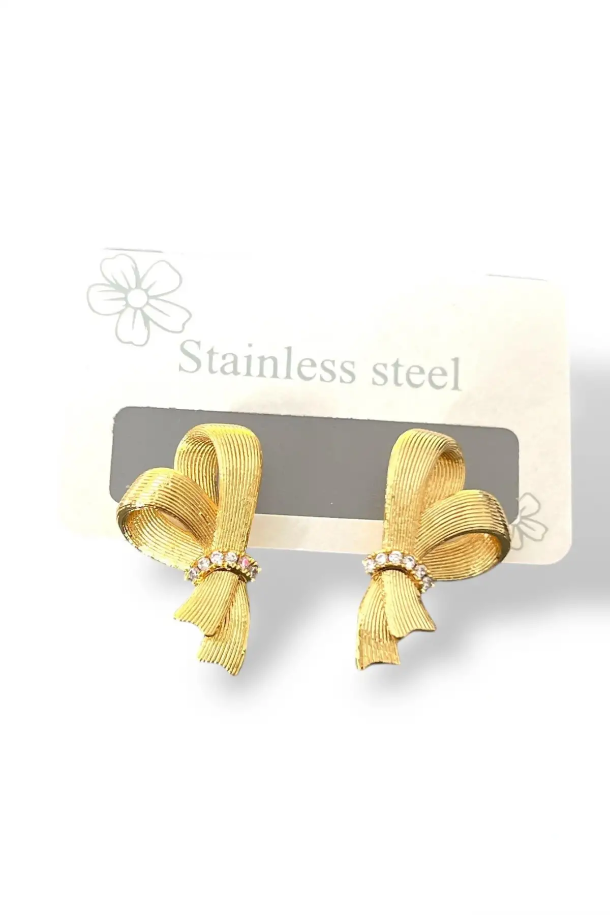 Altın Renk Kurdele Figürlü Çelik Küpe (Çift)