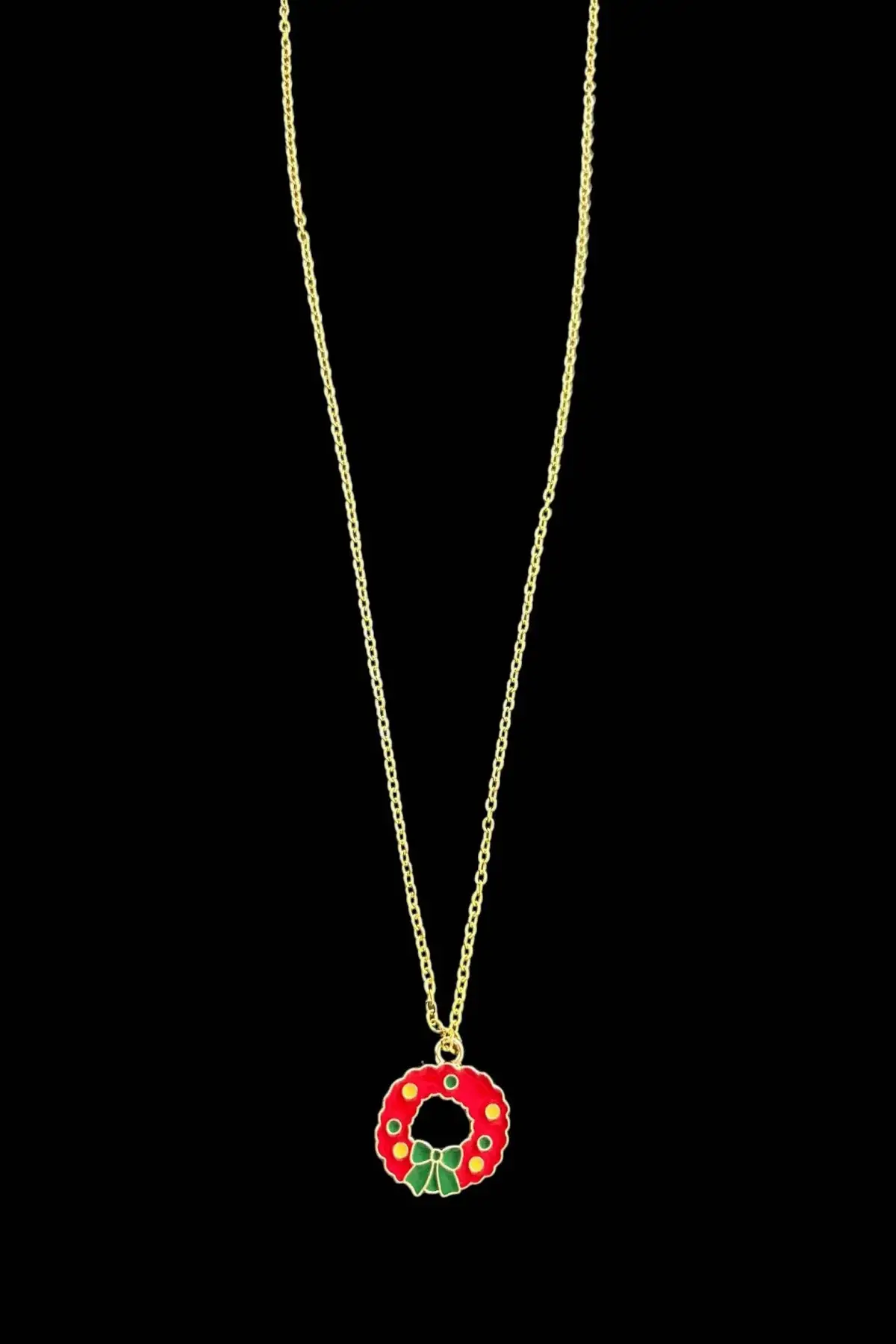 Altın Renk Kurdele Figürlü Çelik Yılbaşı Kolyesi