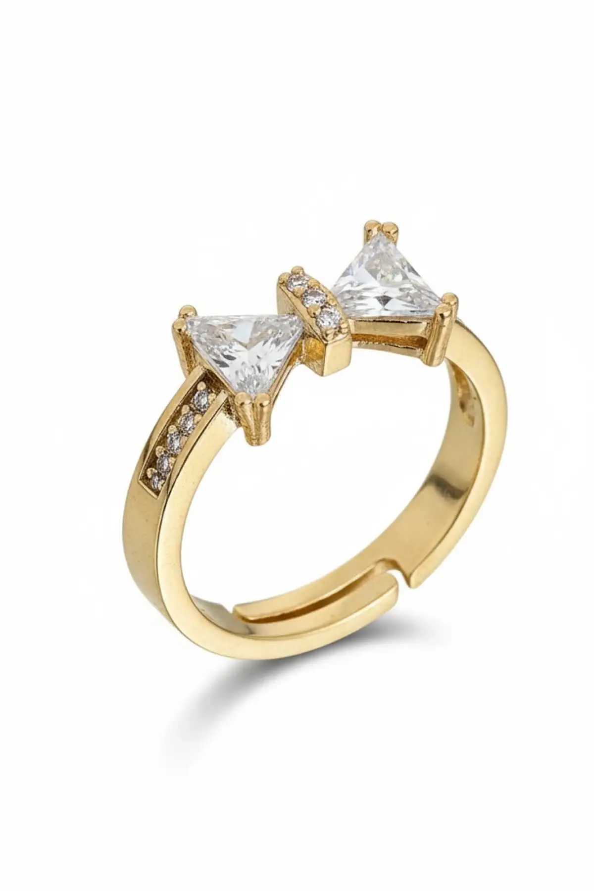 Altın Renk Kurdele Figürlü Taş Detaylı Ayarlanabilir Yüzük