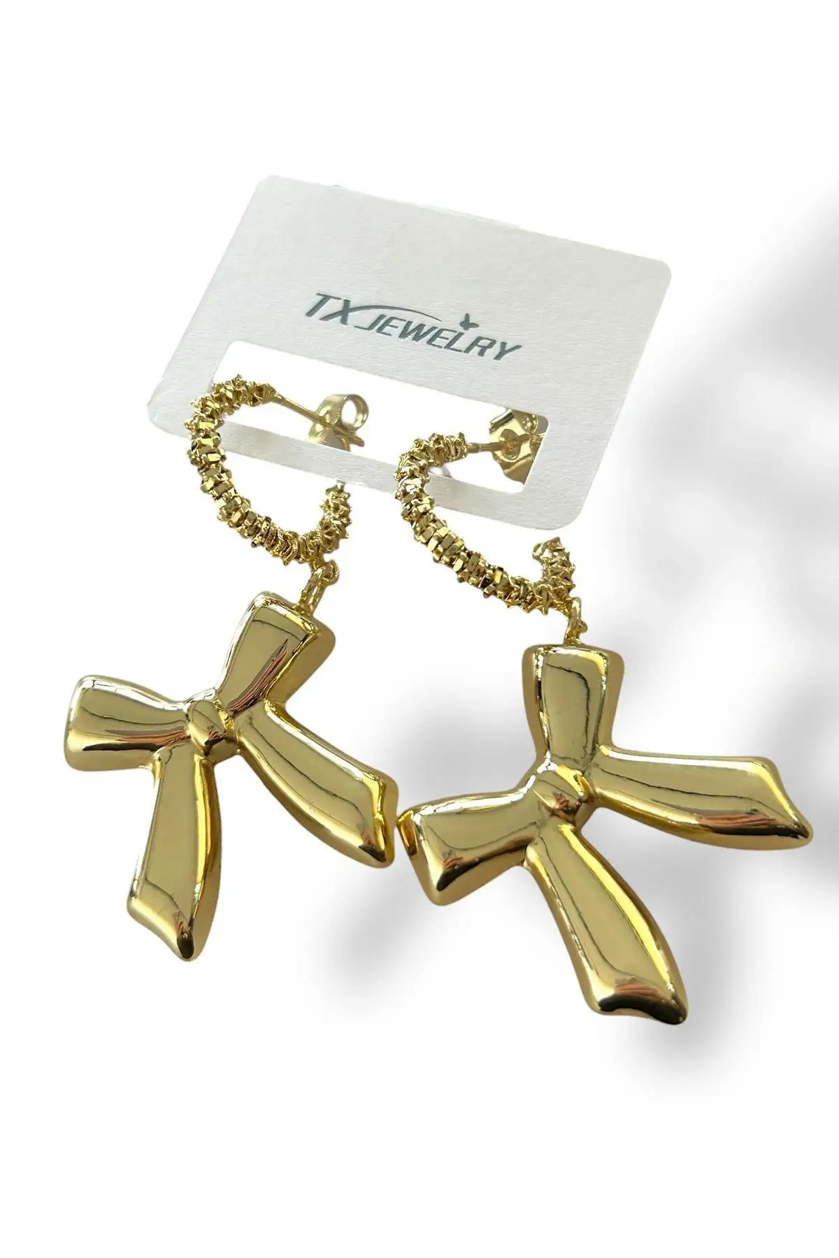 Altın Renk Kurdele Figürlü14K Altın Kaplama TX Küpe (Çift)