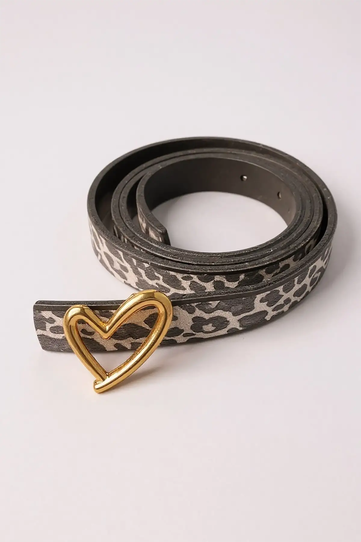 Altın Renk Leopar Desenli Kadın Deri Kemer