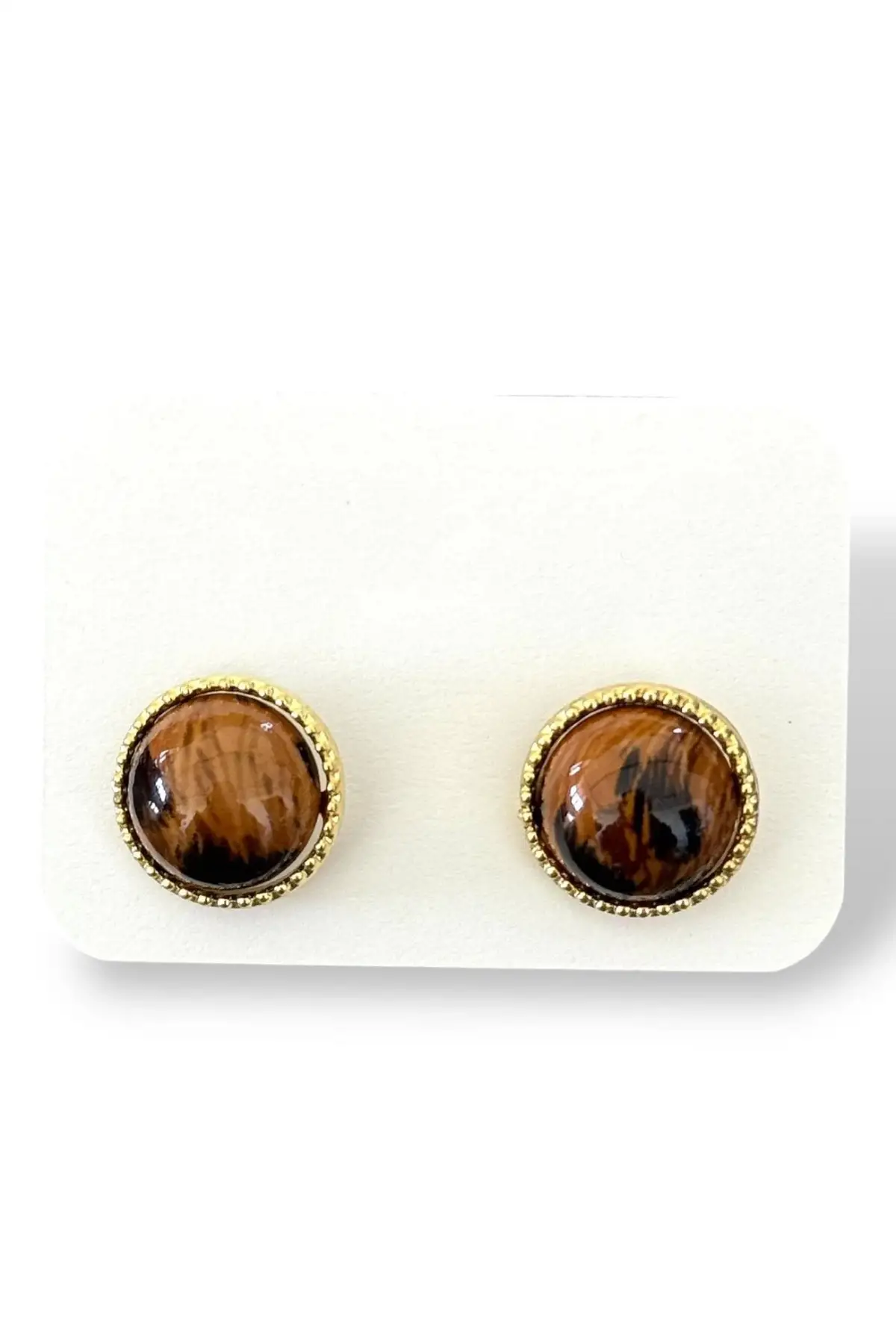 Altın Renk Leopar Detaylı Küpe (Çift)