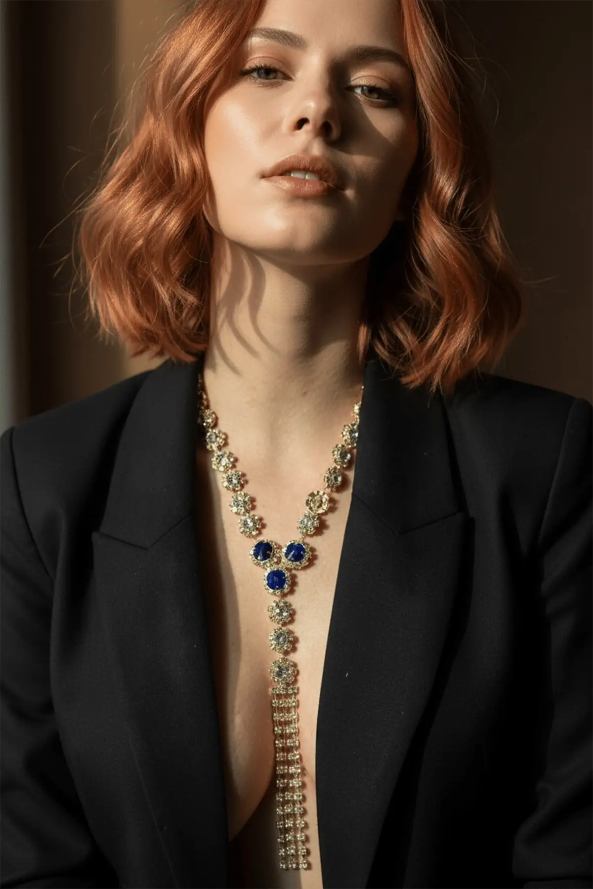 Altın Renk Mavi Taş Detaylı Vücut Aksesuarı