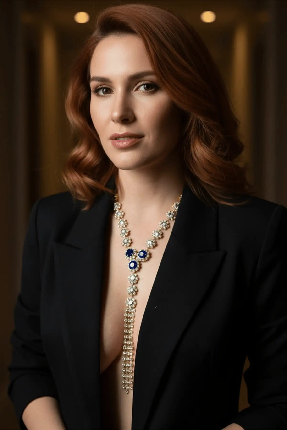 Altın Renk Mavi Taş Detaylı Vücut Aksesuarı