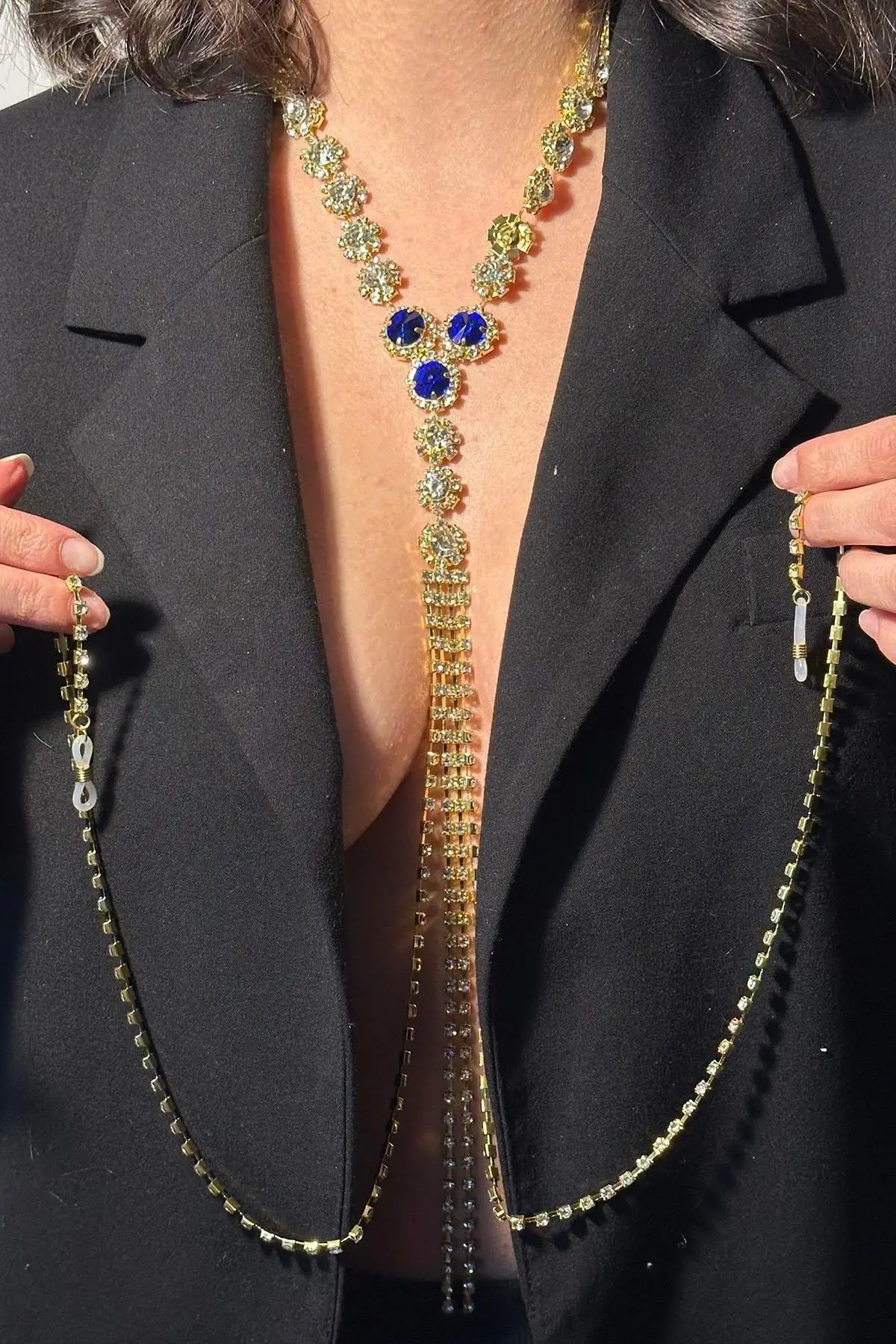 Altın Renk Mavi Taş Detaylı Vücut Aksesuarı