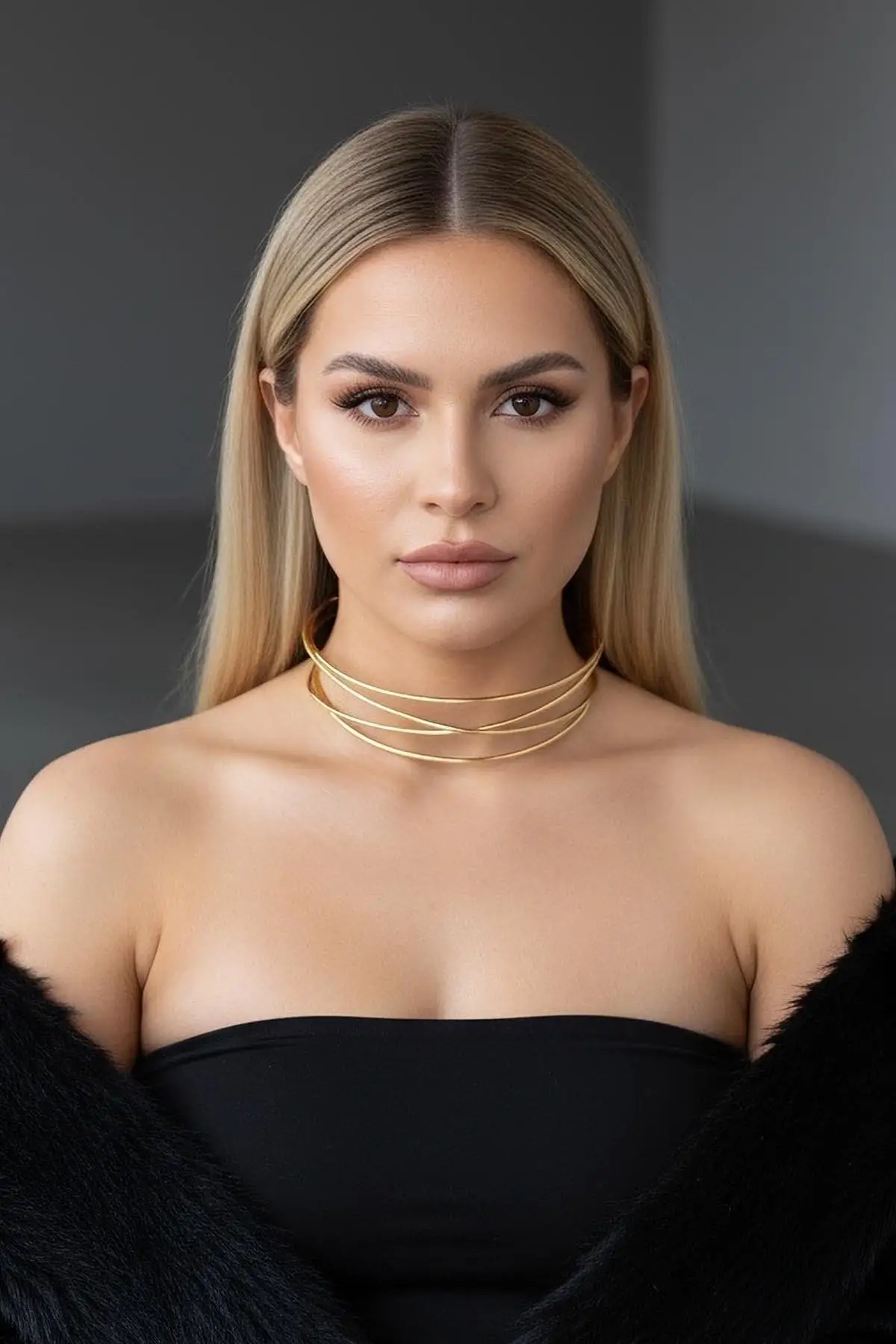 Altın Renk Metal Choker Kolye