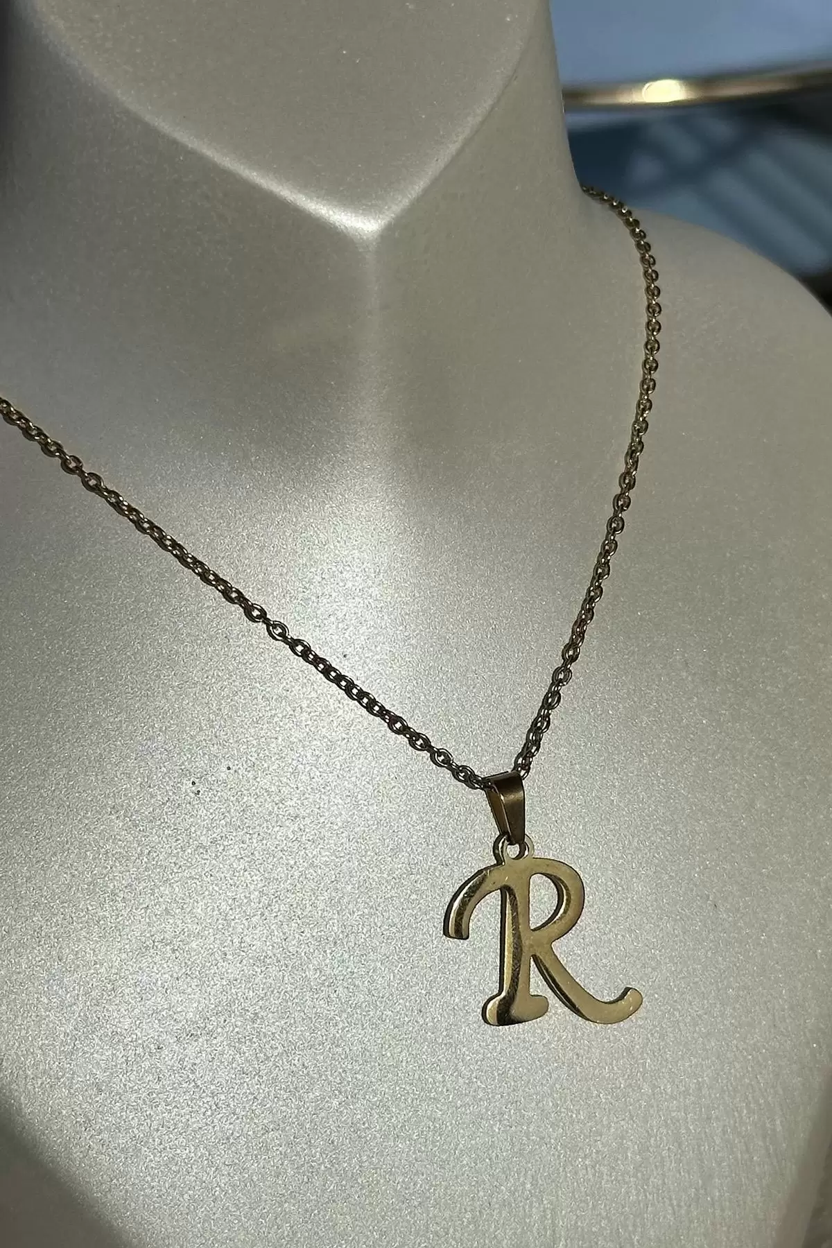 Altın Renk R Harfli Çelik Kolye Ve Küpe Set