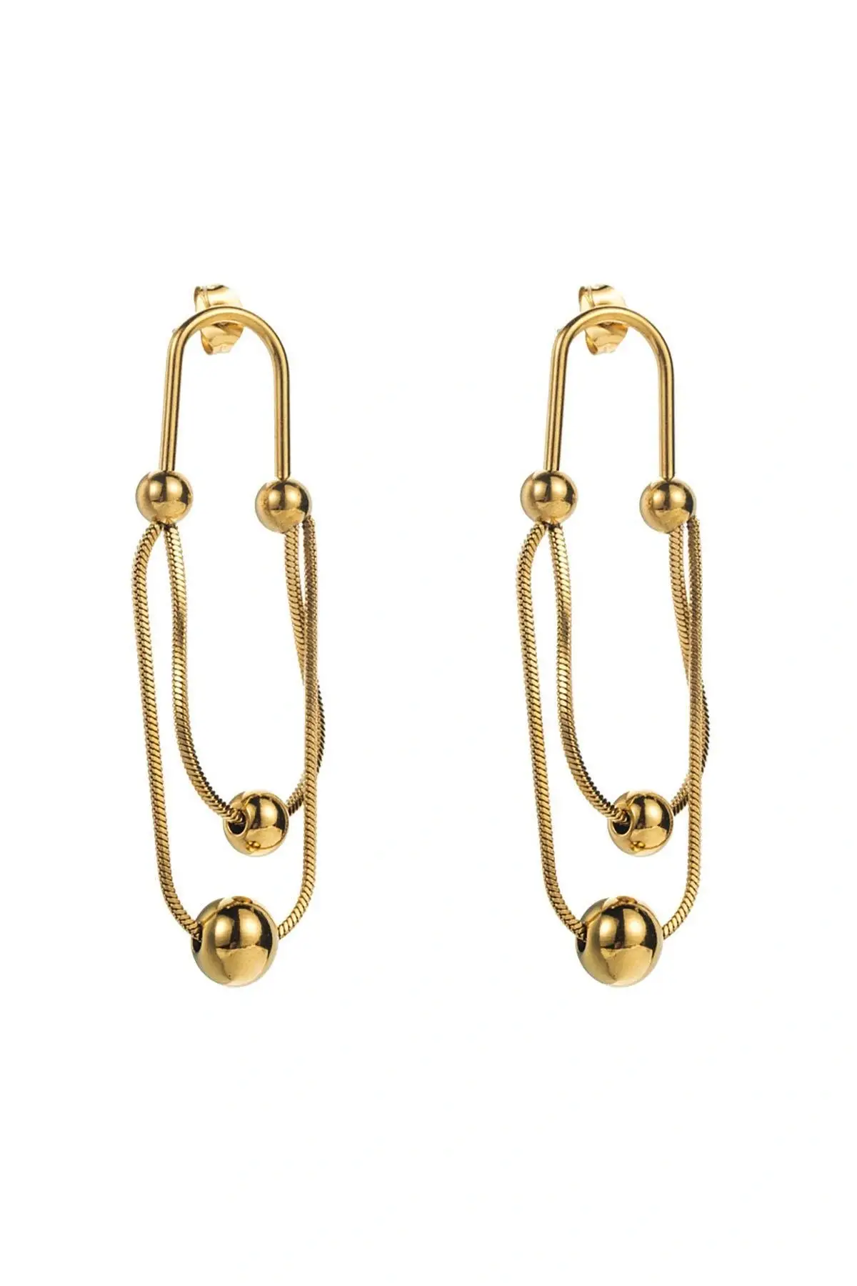 Altın Renk Sallantılı Çelik Küpe (Çift)