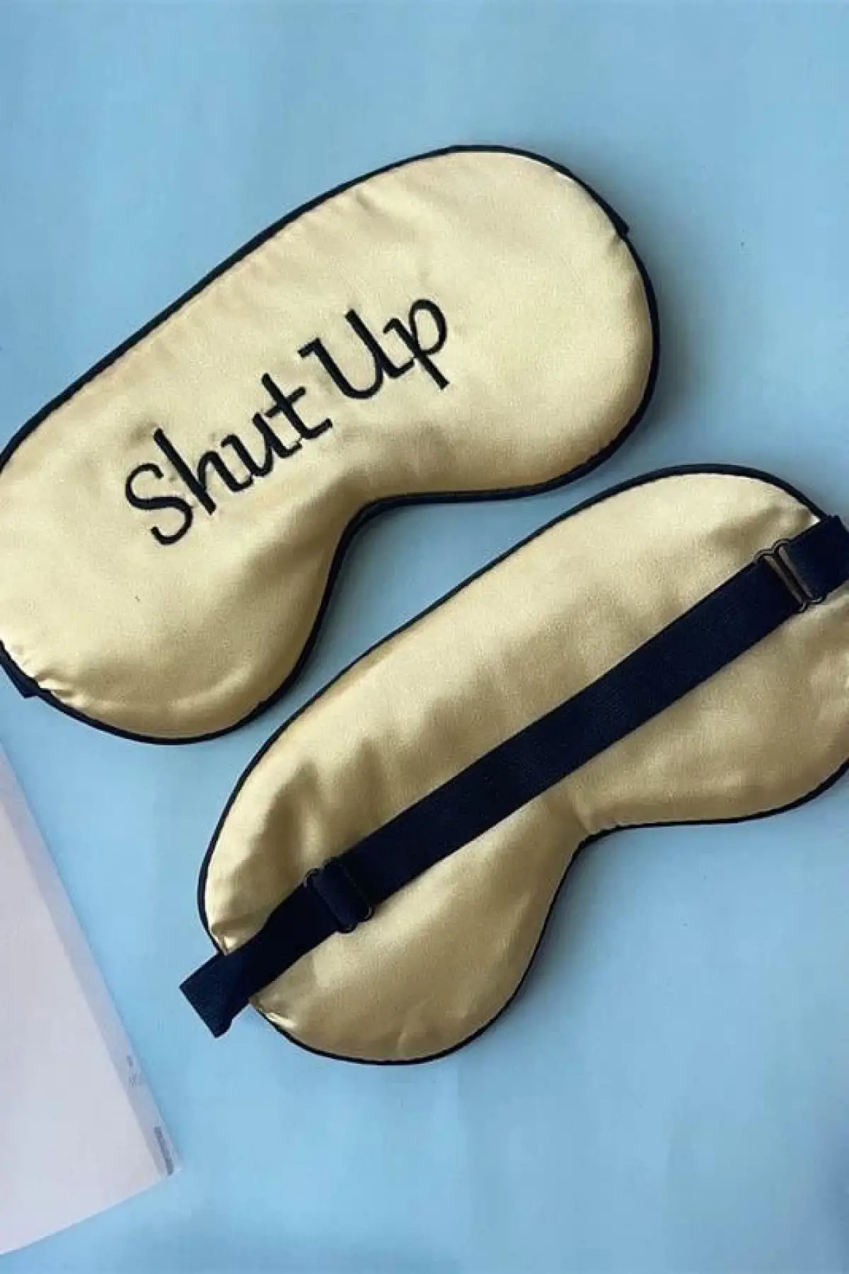 Altın Renk Shut Up Yazılı Saten Uyku Bandı