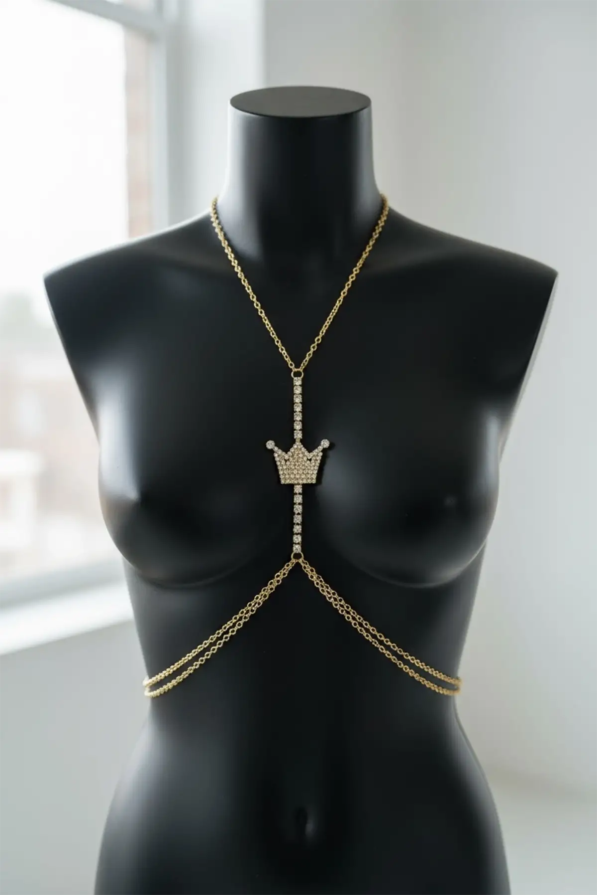 Altın Renk Taç Figürlü Taş Detaylı Vücut Aksesuarı