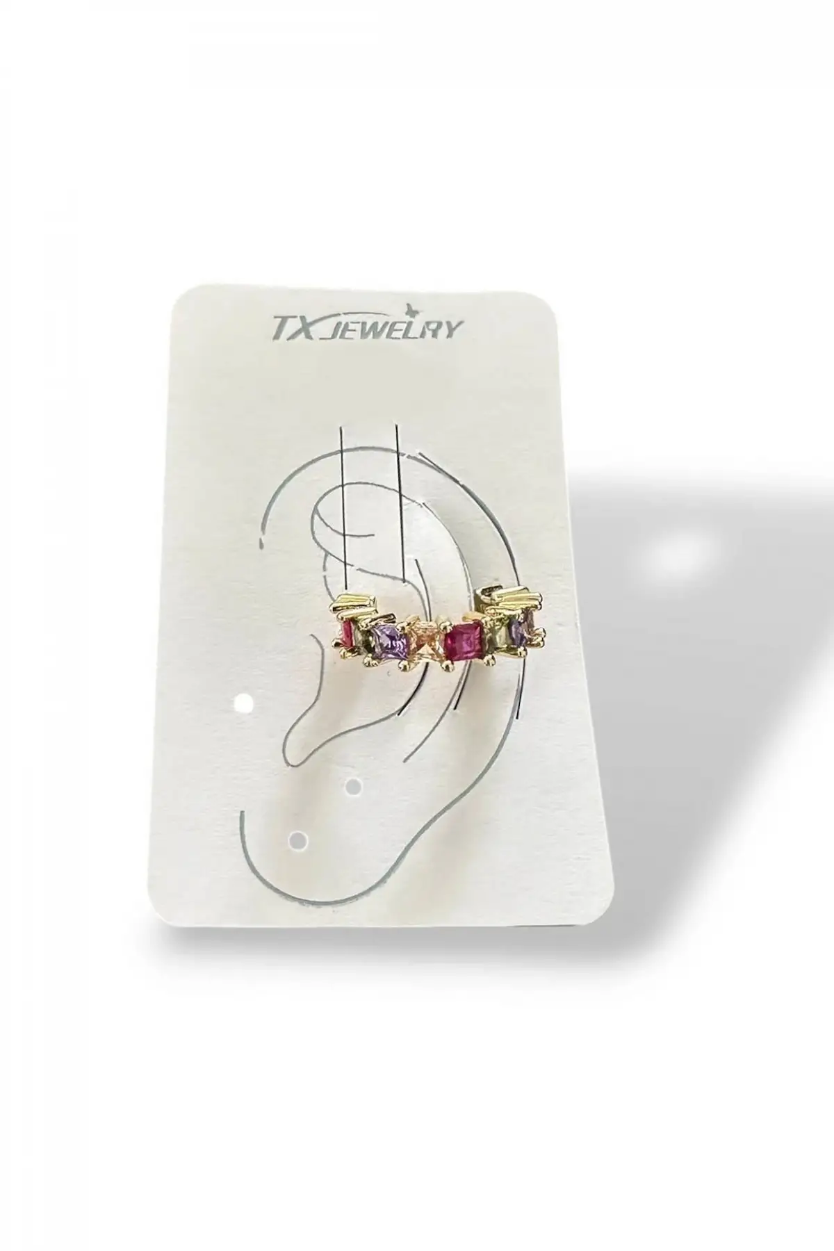 Altın Renk Taş Detaylı 14K Altın Kaplama Ear Cuff (Tek)