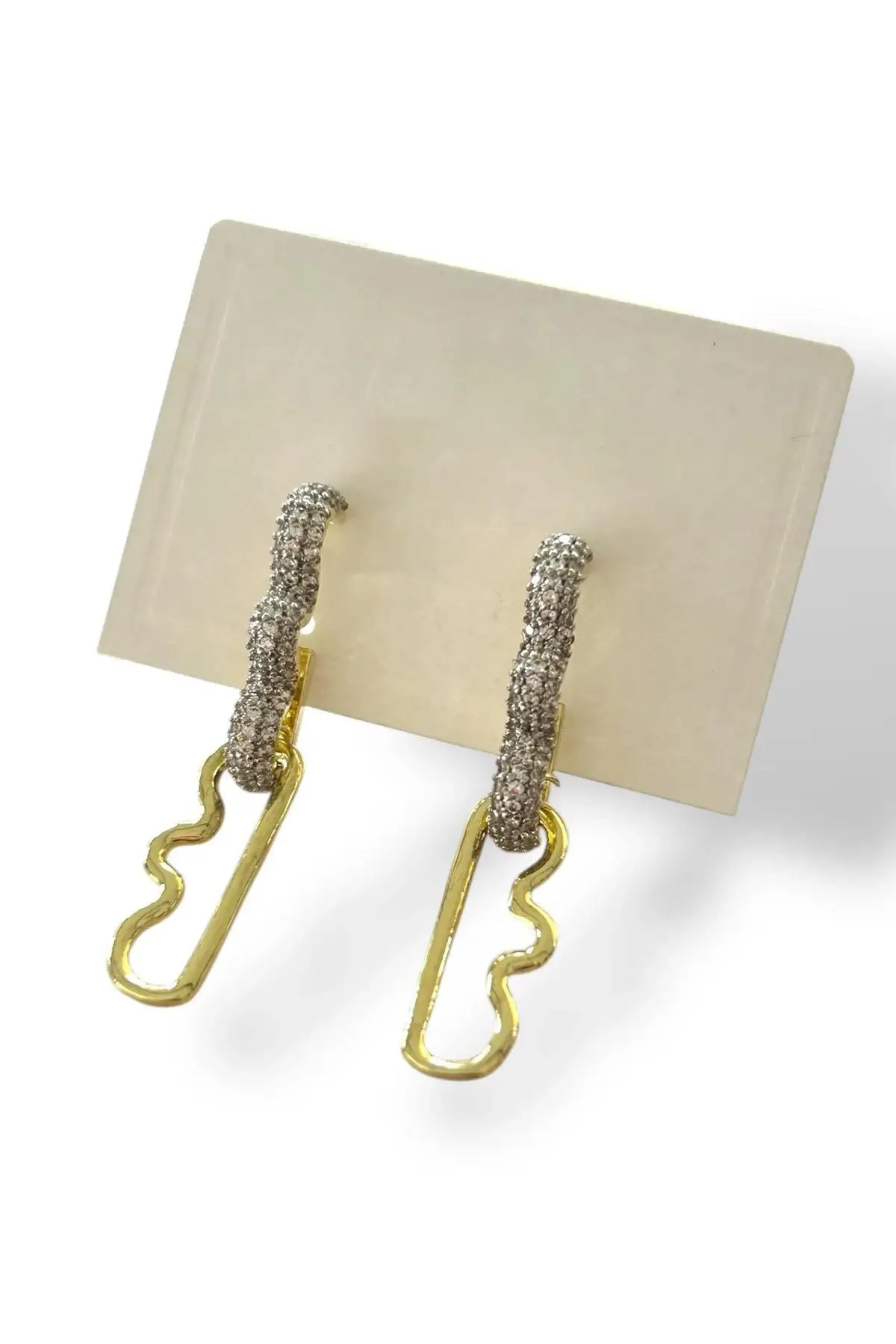 Altın Renk Taş Detaylı 14K Altın Kaplama Küpe (Çift)