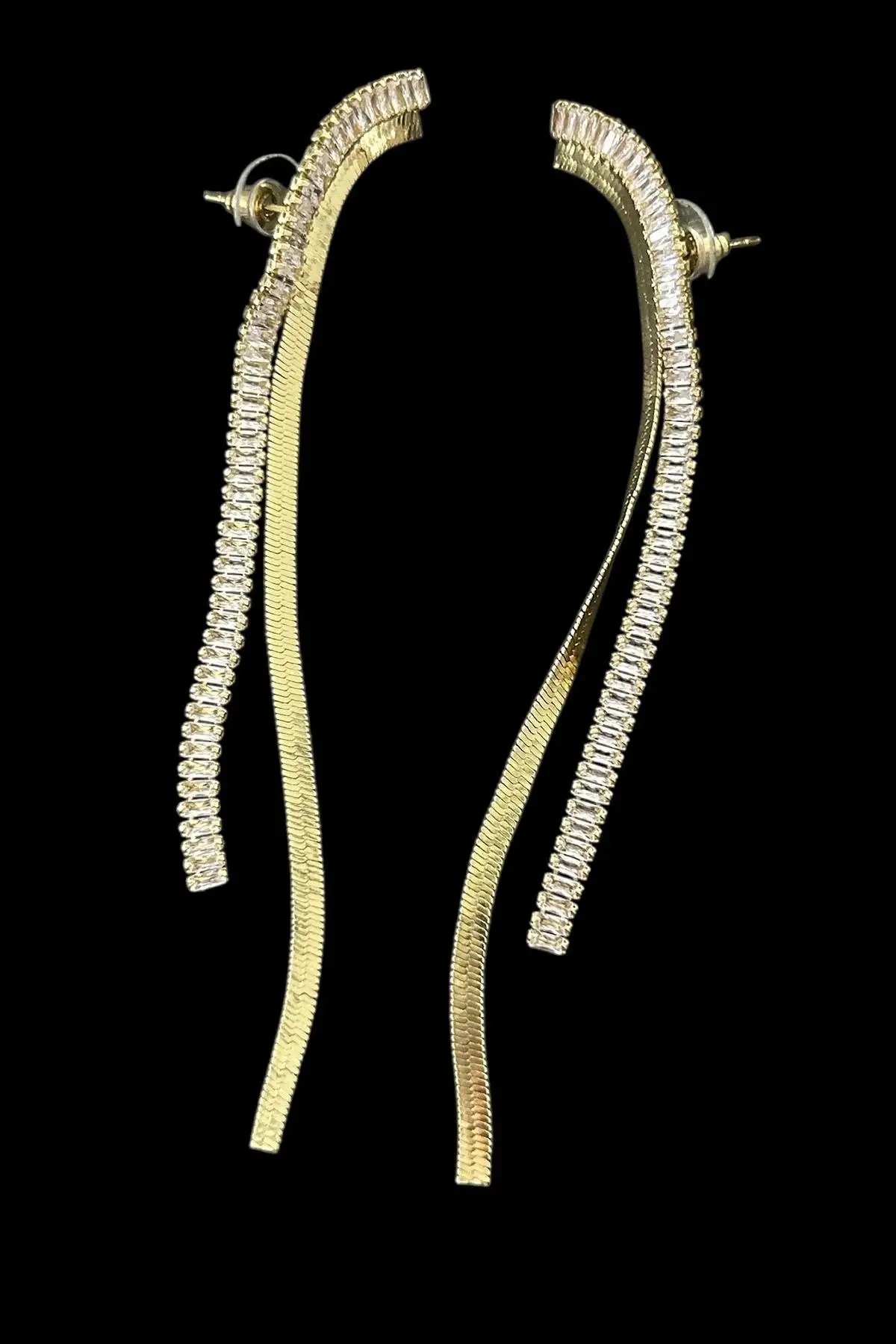 Altın Renk Taş Detaylı 14k Altın Kaplama Küpe (Çift)