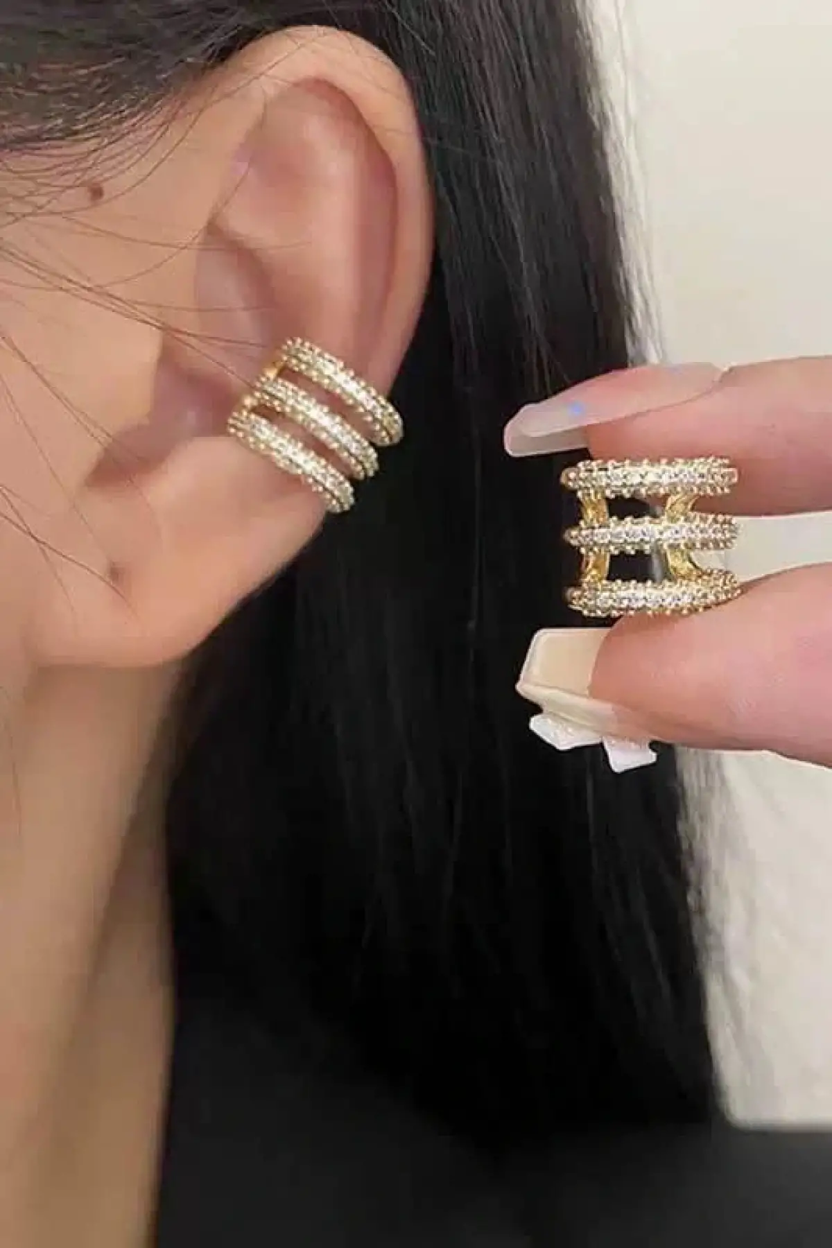 Altın Renk Taş Detaylı 14K Altın Kaplama TX Ear Cuff (Tek)