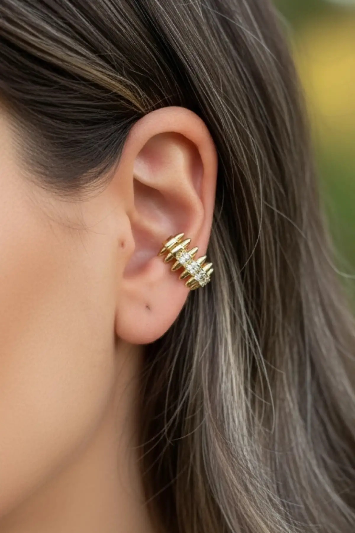 Altın Renk Taş Detaylı 14K Altın Kaplama TX Ear Cuff (Tek)