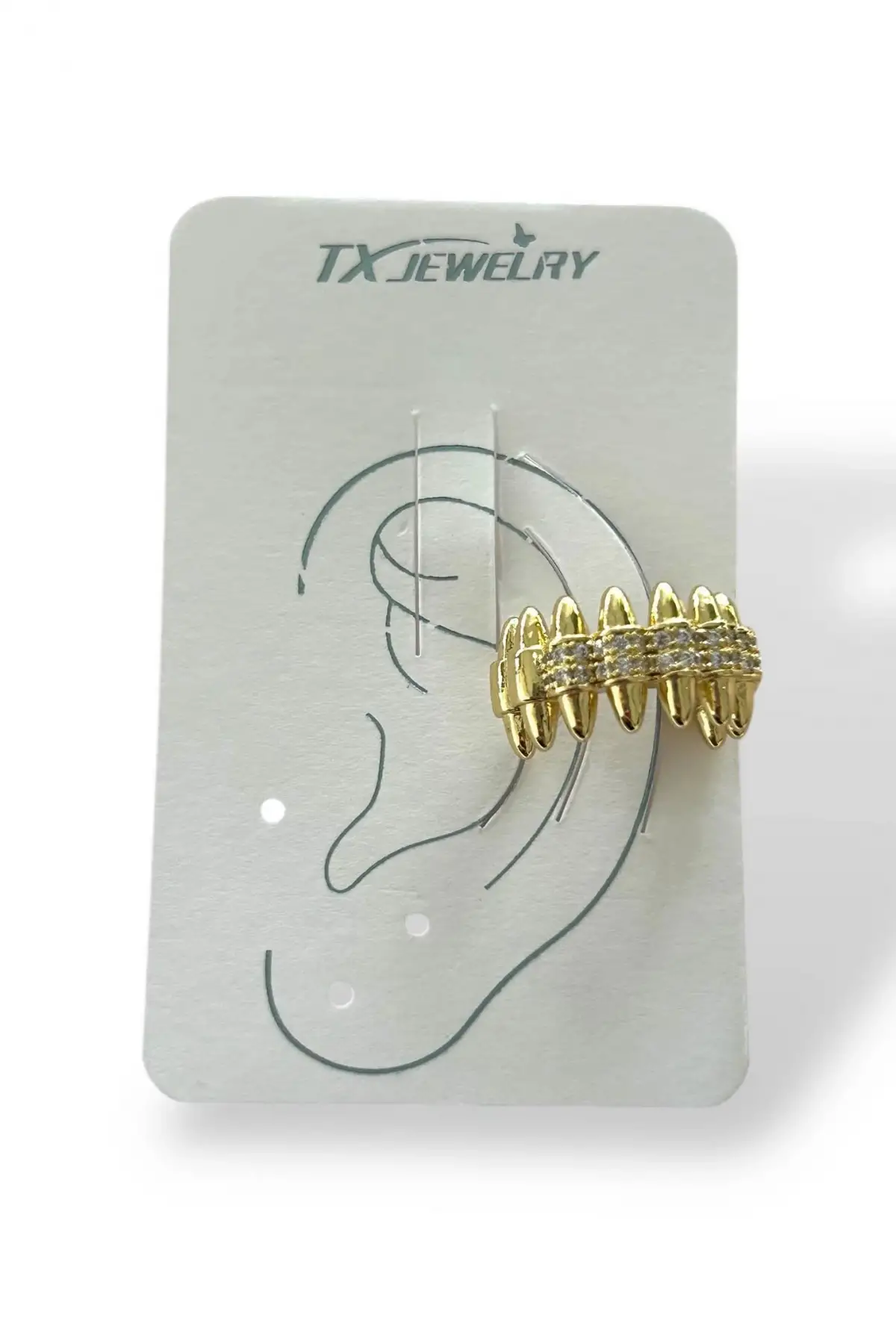 Altın Renk Taş Detaylı 14K Altın Kaplama TX Ear Cuff (Tek)