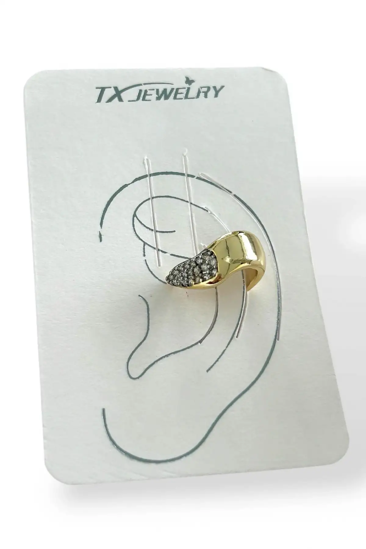 Altın Renk Taş Detaylı 14K Altın Kaplama TX Ear Cuff (Tek)
