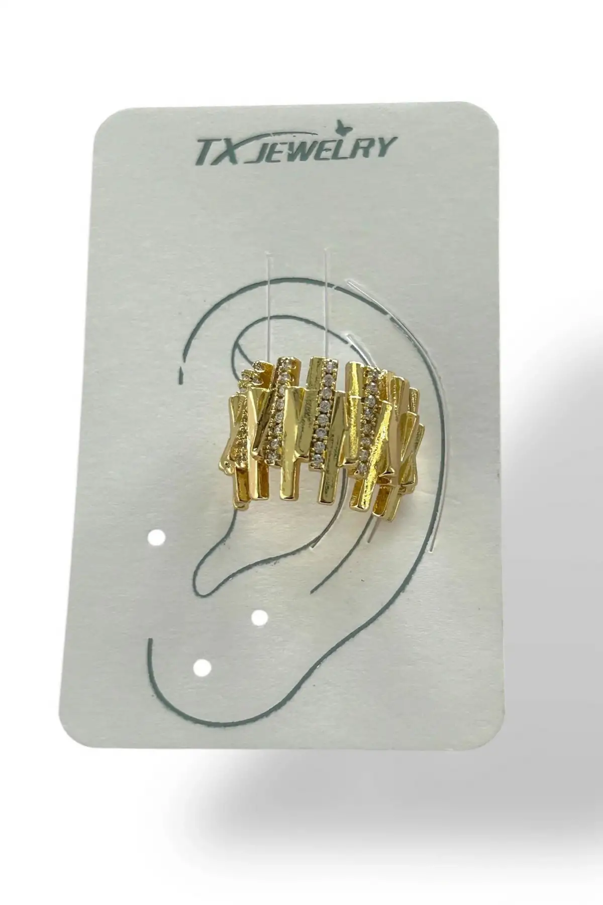 Altın Renk Taş Detaylı 14K Altın Kaplama TX Ear Cuff (Tek)