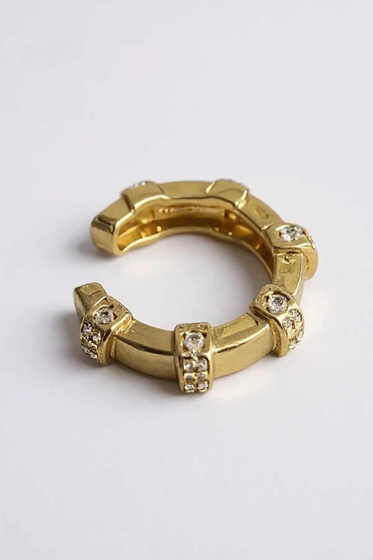 Altın Renk Taş Detaylı 14K Altın Kaplama TX Ear Cuff (Tek)