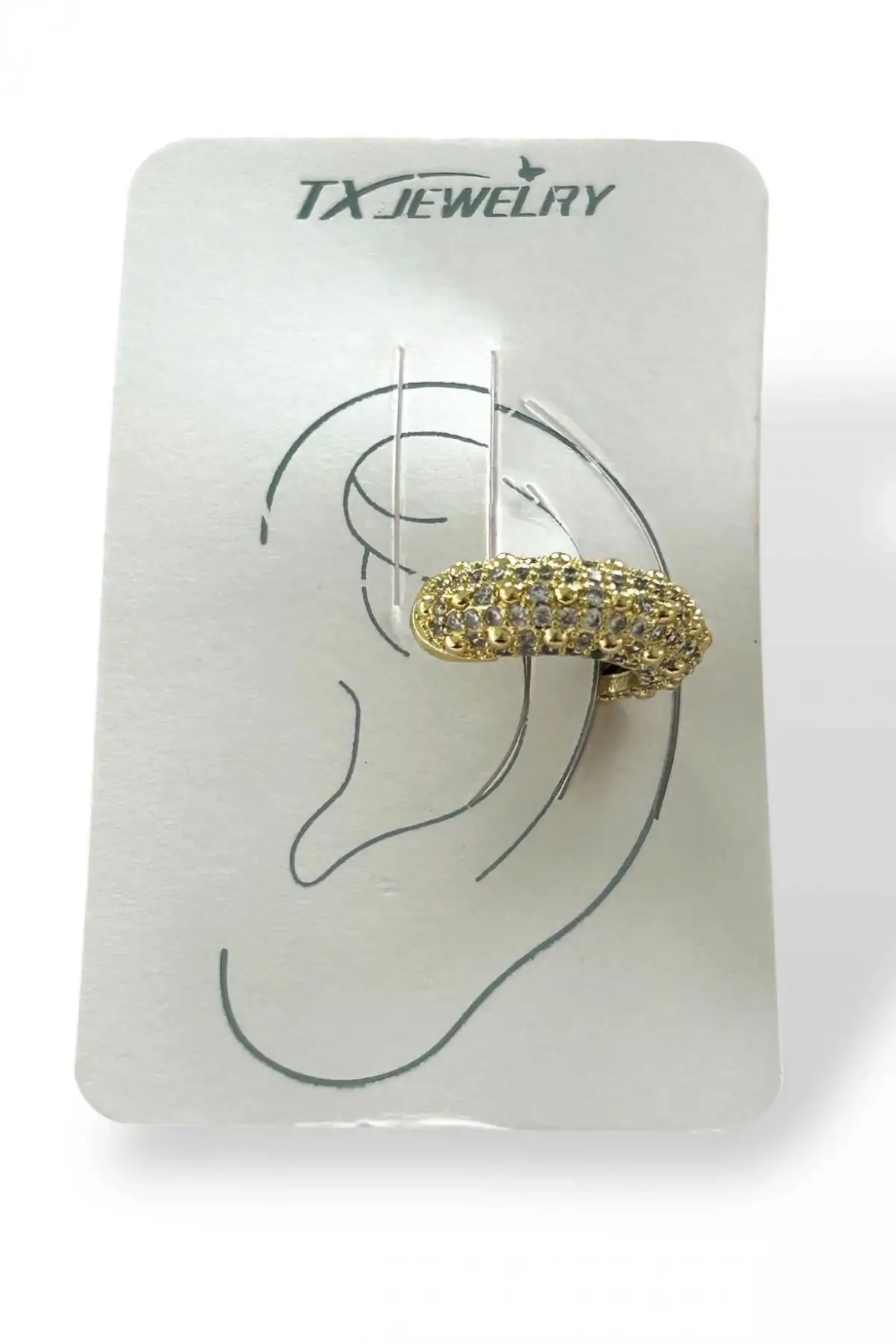 Altın Renk Taş Detaylı 14K Altın Kaplama TX Ear Cuff (Tek)