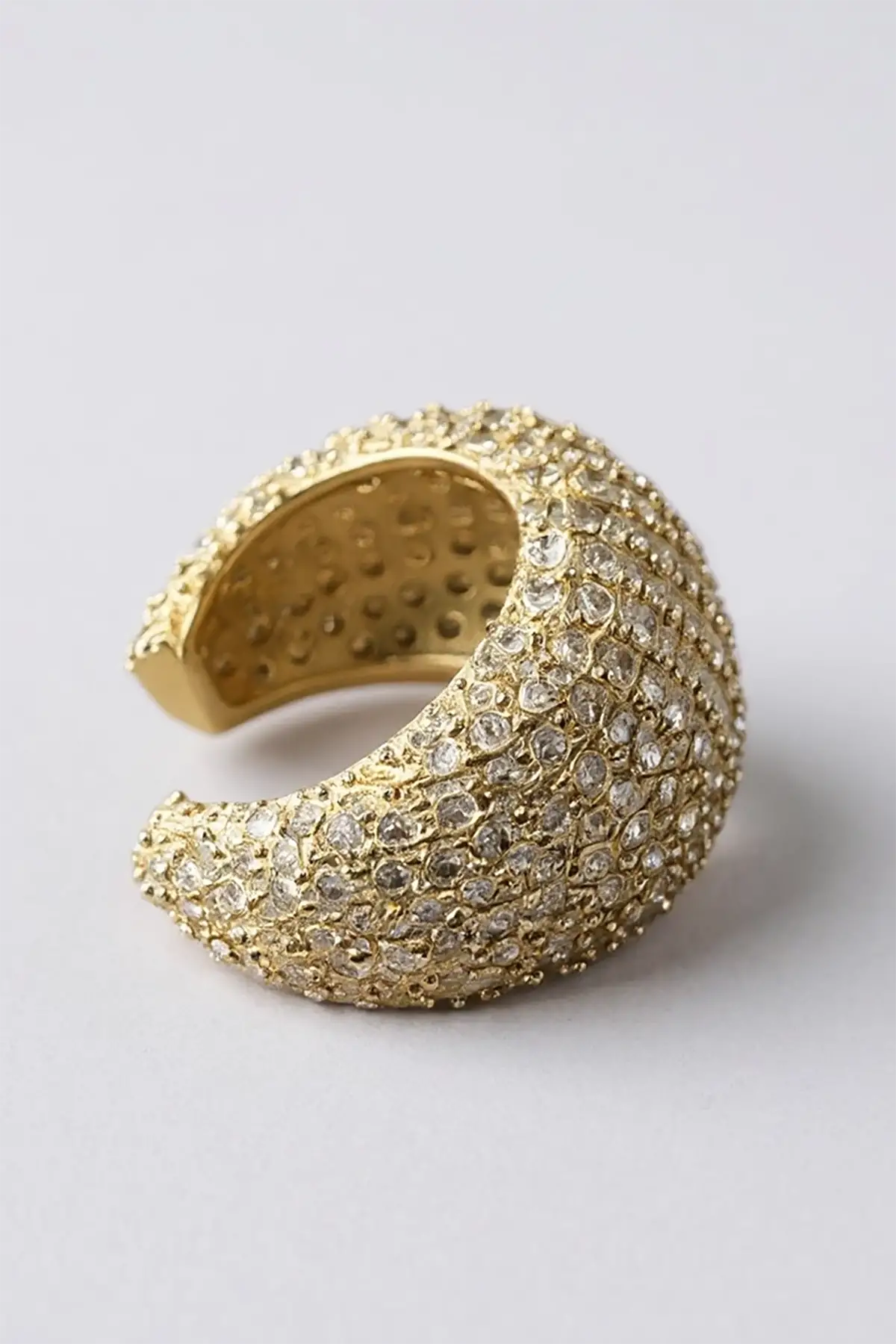 Altın Renk Taş Detaylı 14K Altın Kaplama TX Ear Cuff (Tek)