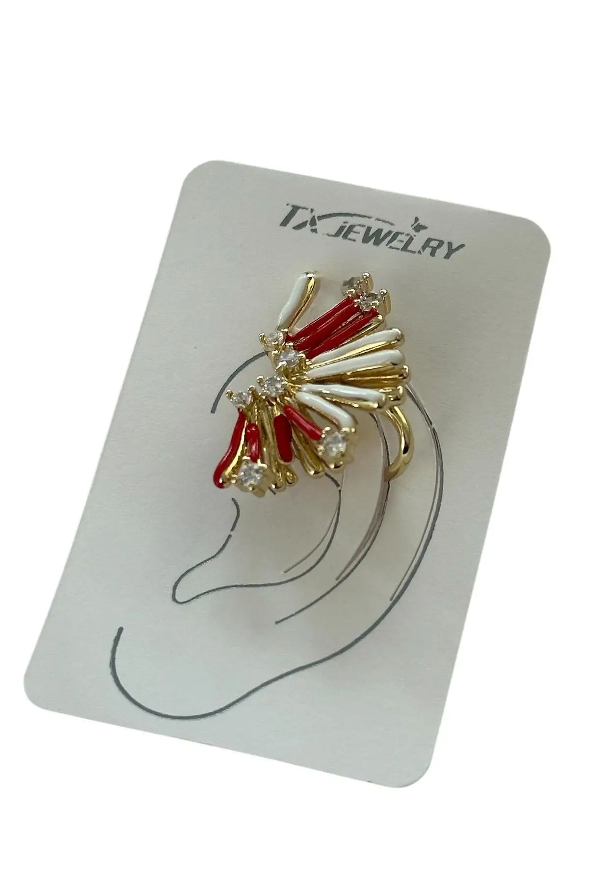 Altın Renk Taş Detaylı 14K Altın Kaplama TX Ear Cuff (Tek)