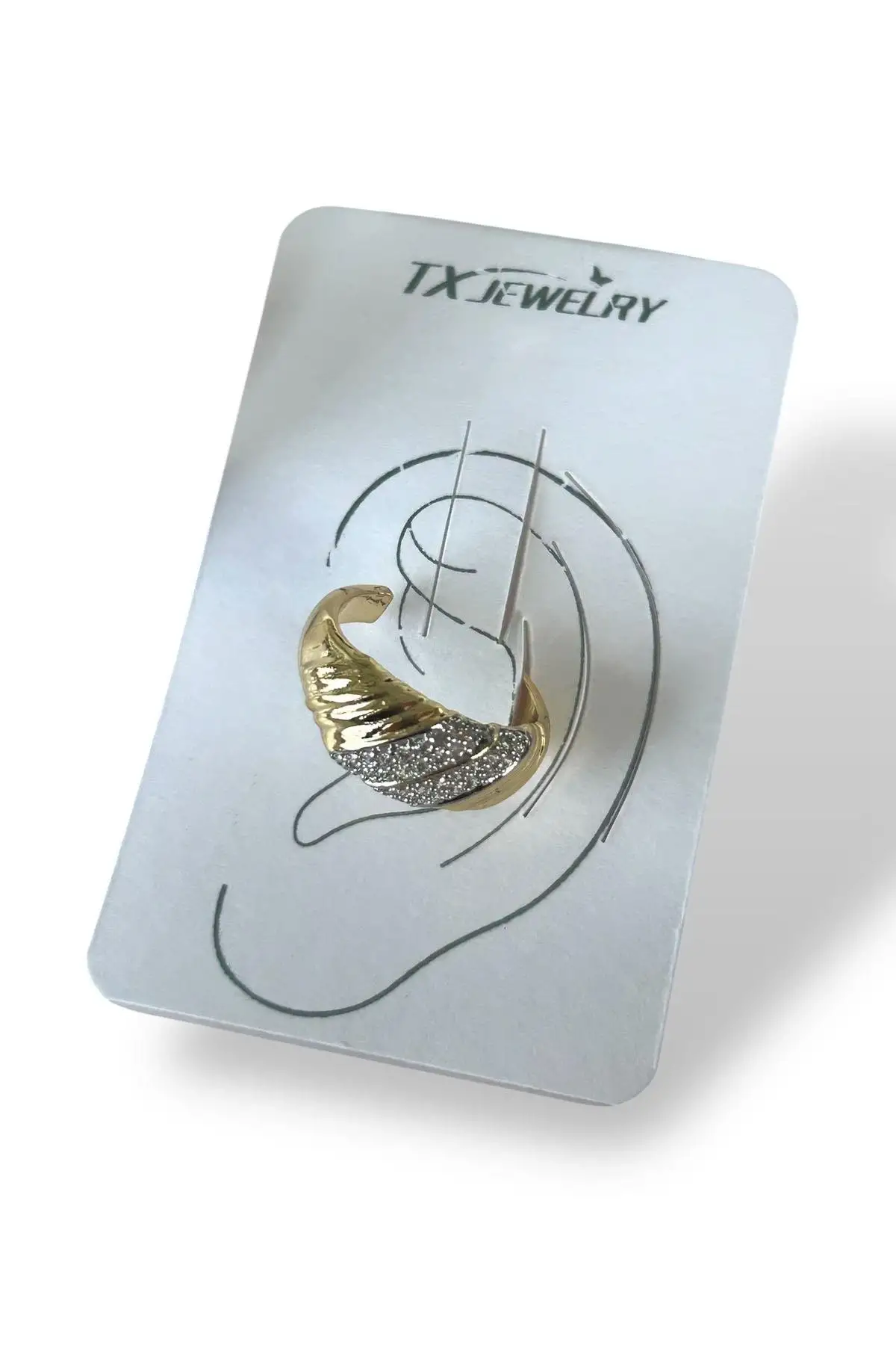Altın Renk Taş Detaylı 14K Altın Kaplama TX Ear Cuff (Tek)