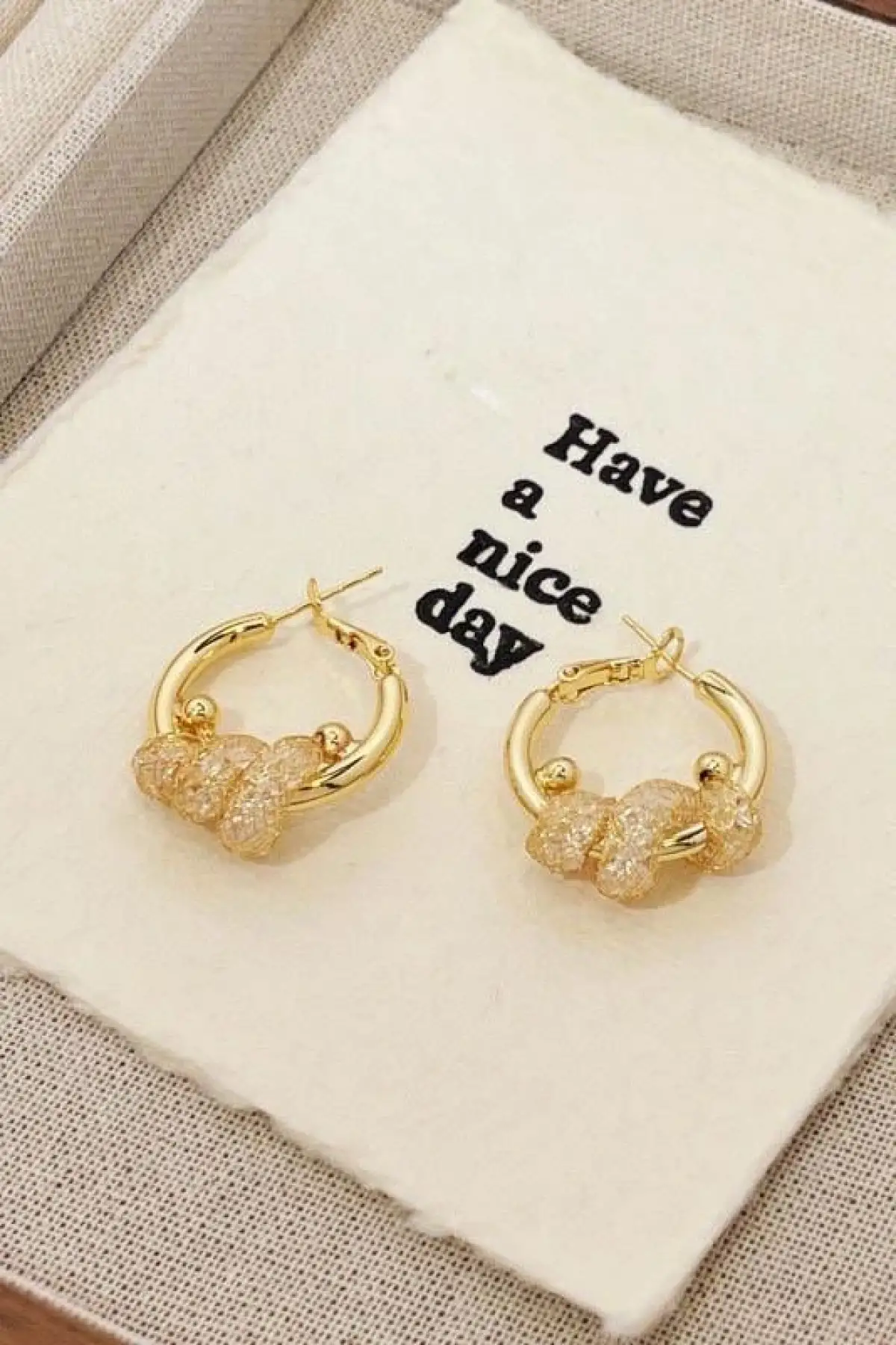 Altın Renk Taş Detaylı 14K Altın Kaplama TX Halka Küpe (Çift)