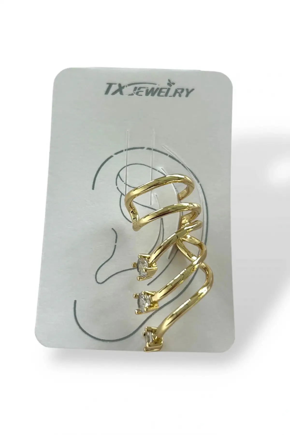 Altın Renk Taş Detaylı 14K Altın Kaplama TX Kulak Akseusarı (Tek)