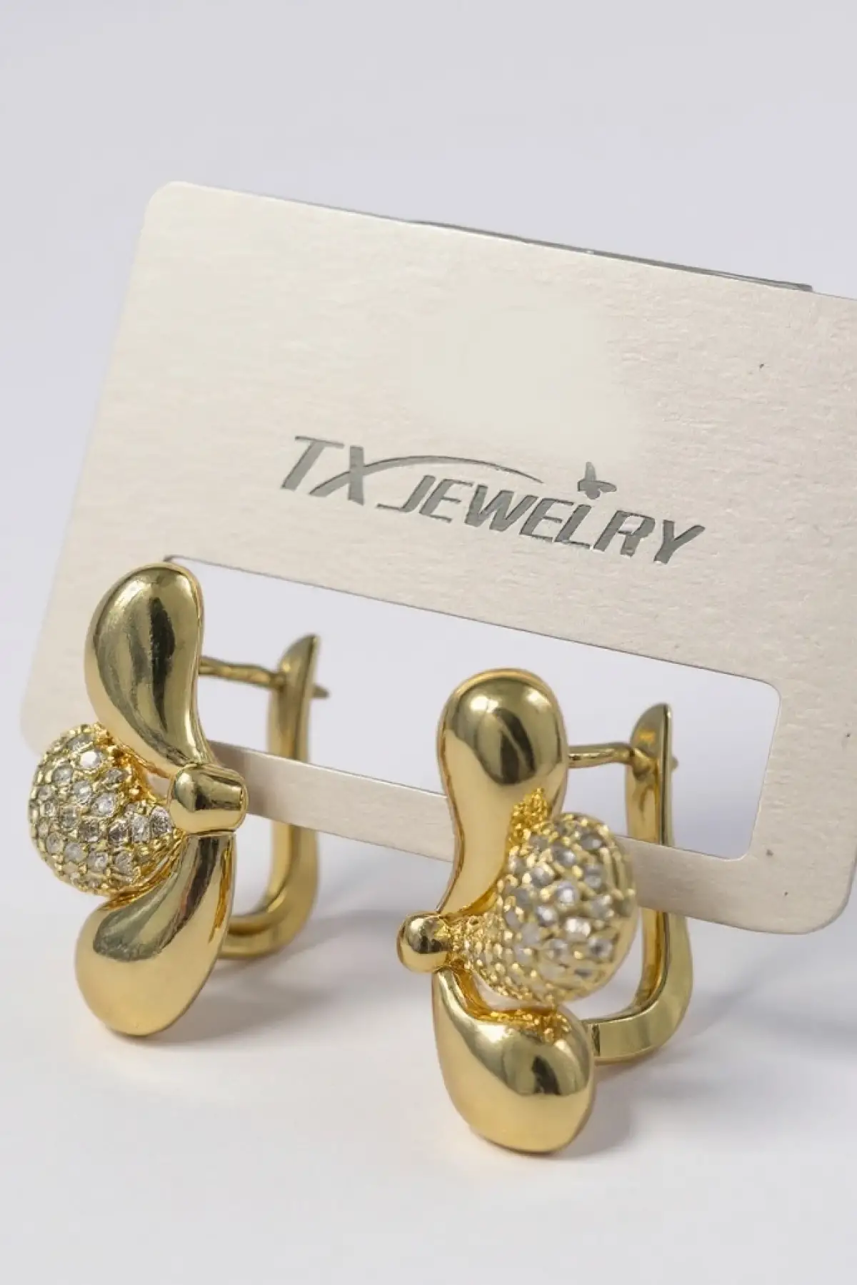 Altın Renk Taş Detaylı 14K Altın Kaplama TX Küpe (Çift)