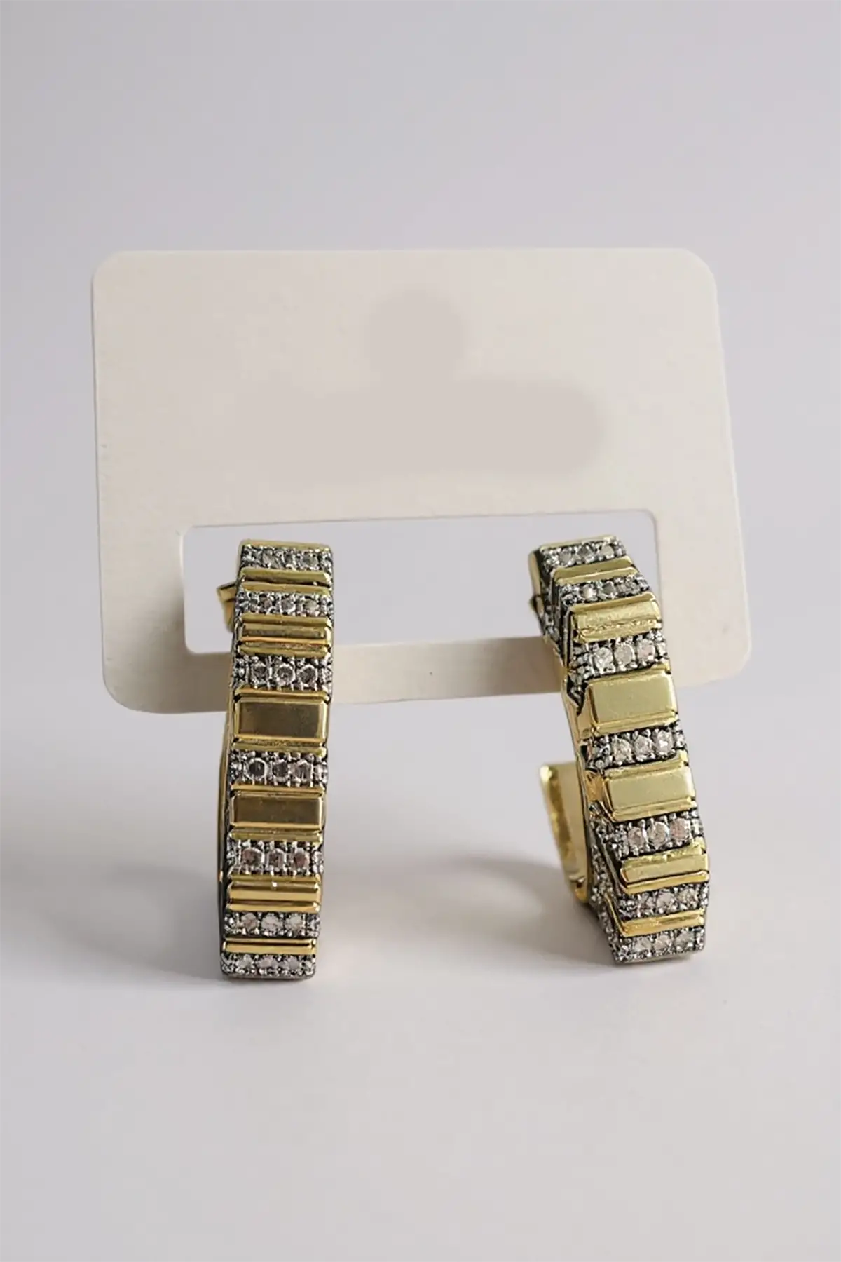 Altın Renk Taş Detaylı 14K Altın Kaplama TX Küpe (Çift)