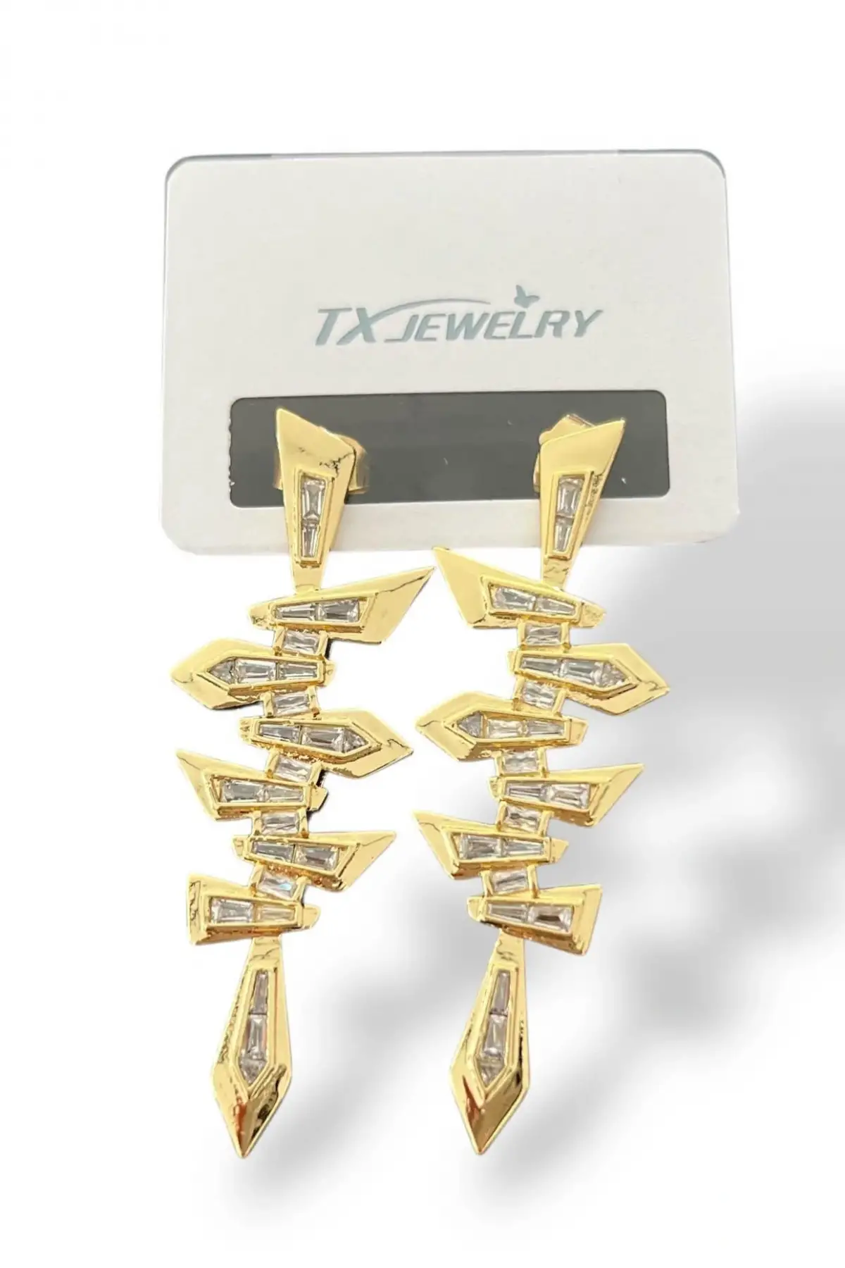Altın Renk Taş Detaylı 14K Altın Kaplama TX Küpe (Çift)