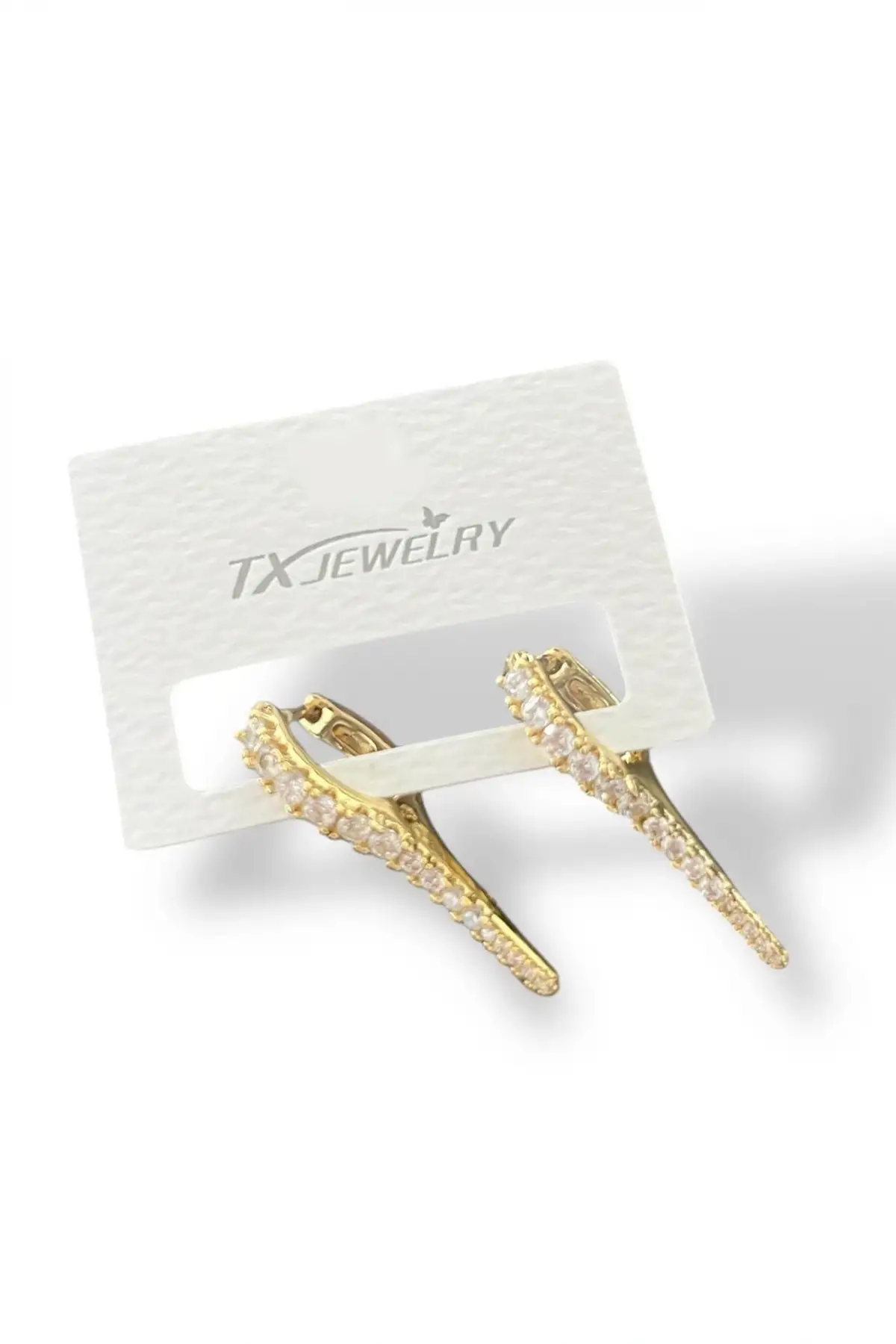 Altın Renk Taş Detaylı 14K Altın Kaplama TX Küpe (Çift)