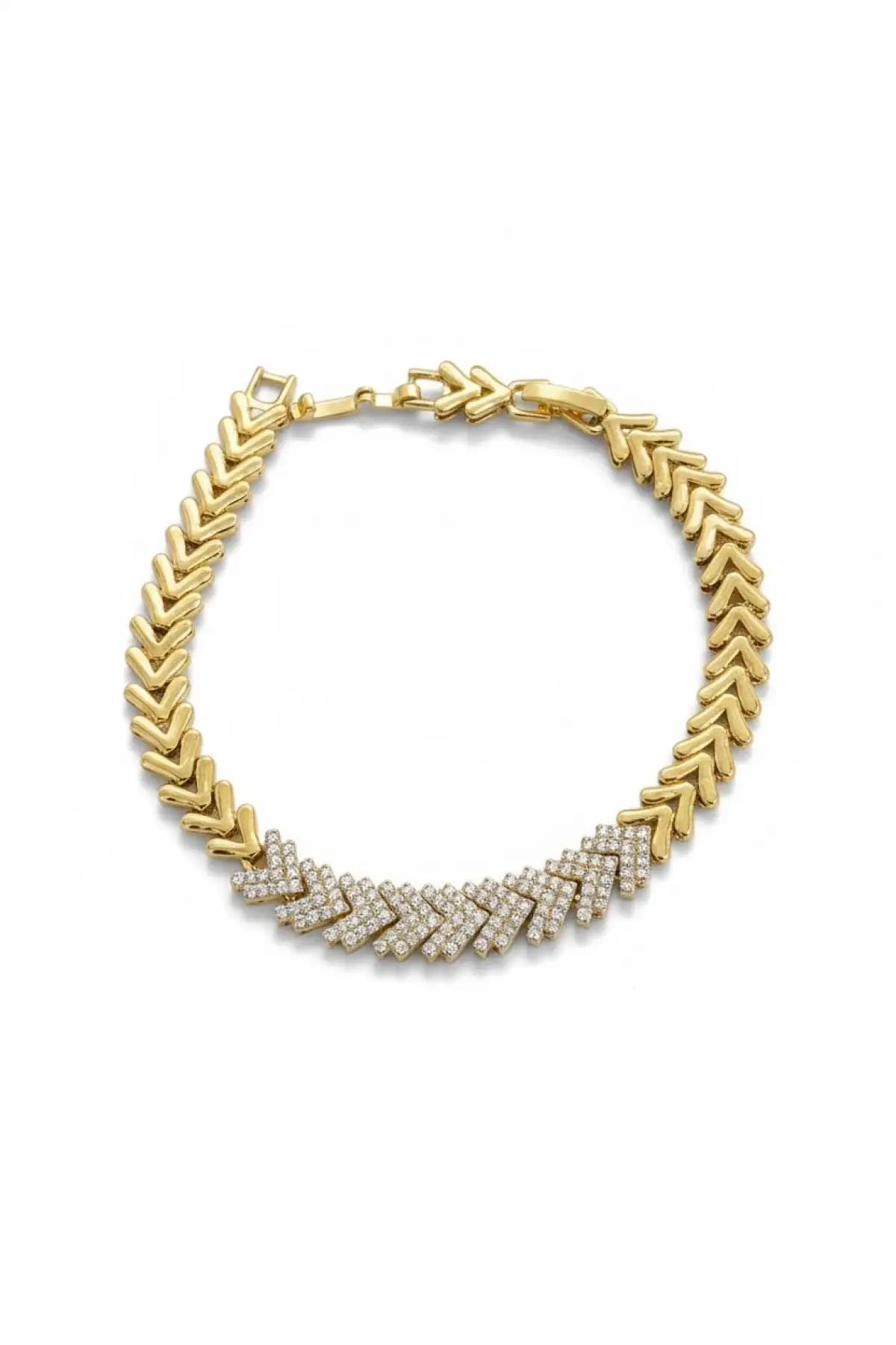 Altın Renk Taş Detaylı 14K Altın Kaplama Tx Zincir Bileklik