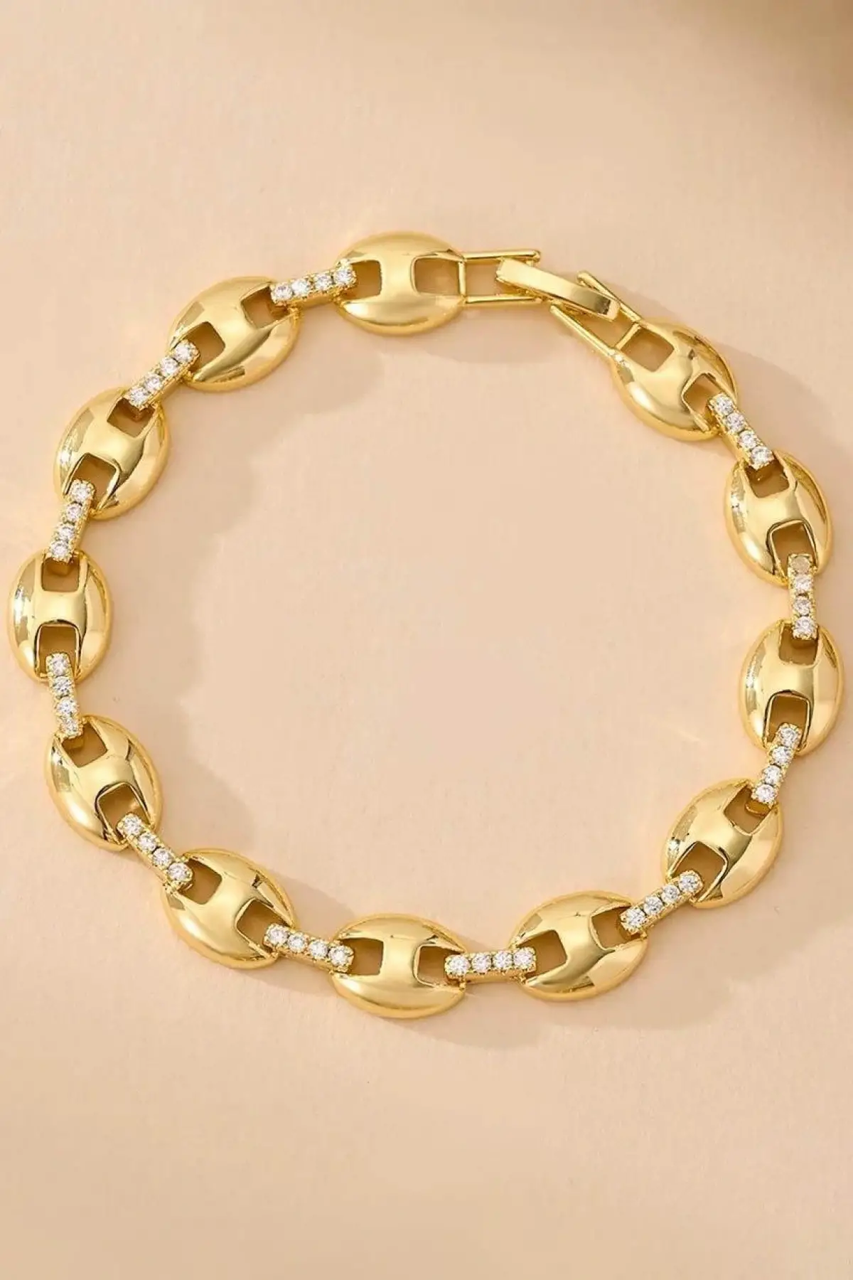 Altın Renk Taş Detaylı 14K Altın Kaplama VİP Bileklik