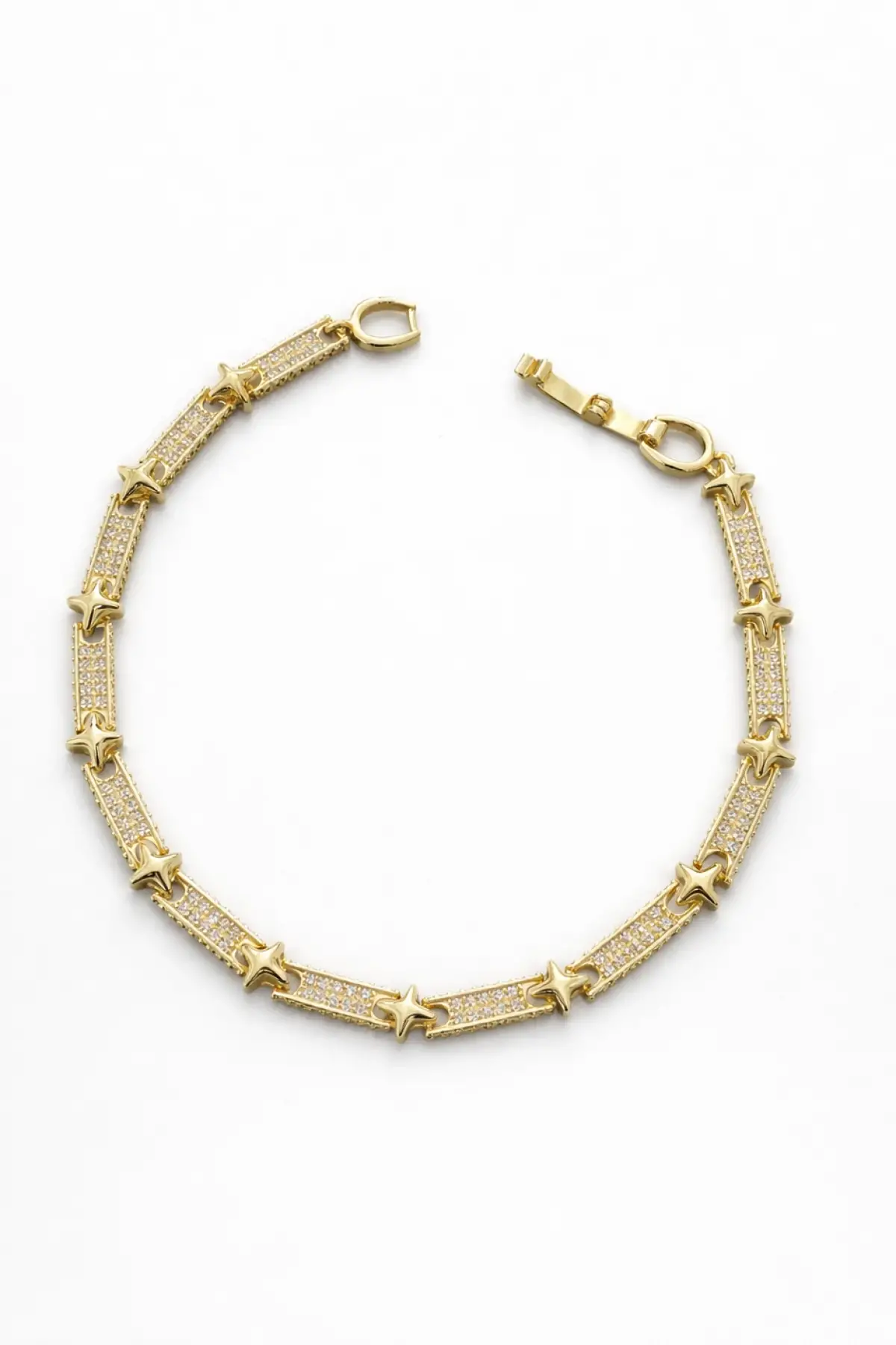 Altın Renk Taş Detaylı 14K Altın Kaplama VİP Bileklik