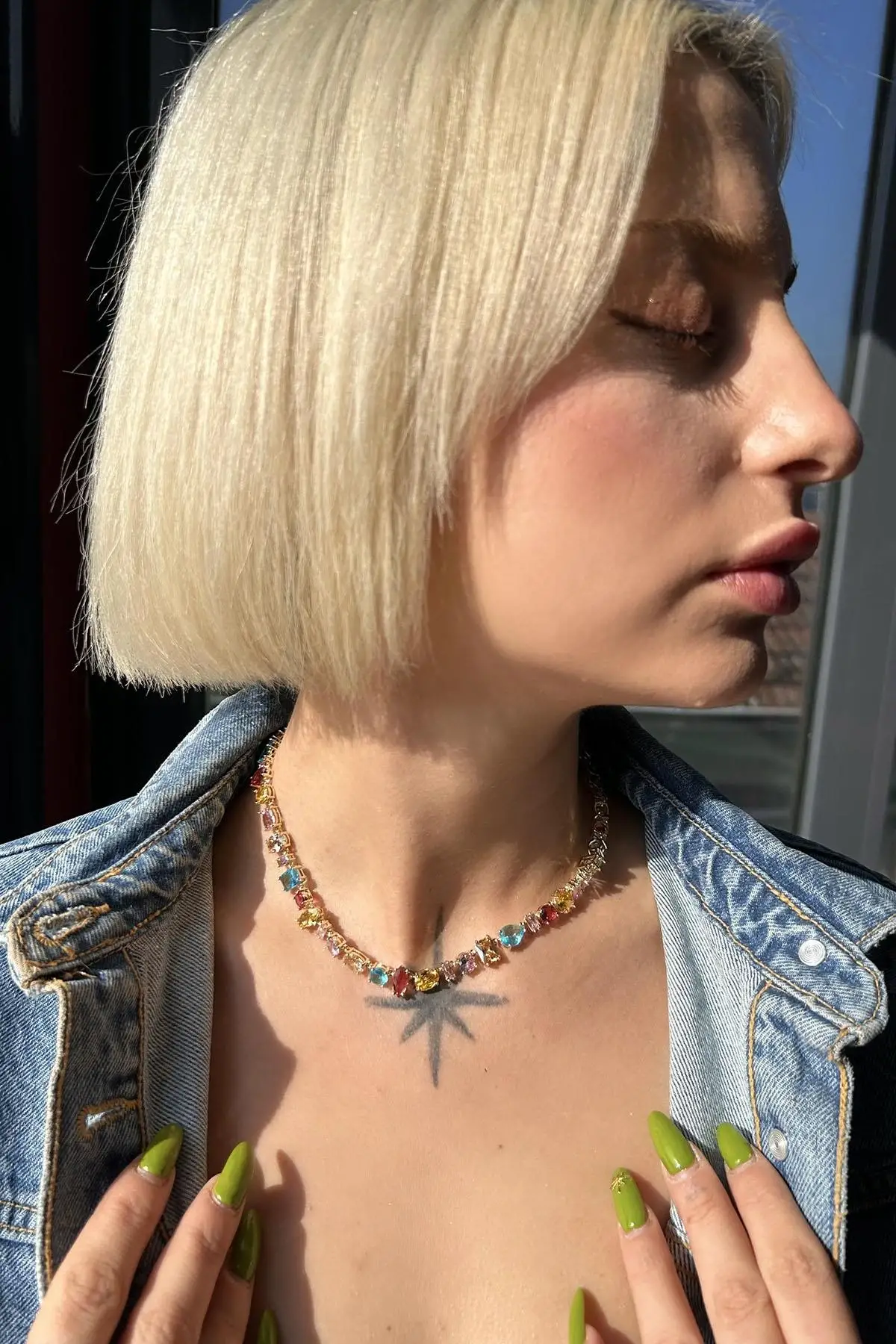 Altın Renk Taş Detaylı 14K Altın Kaplama VİP Kolye