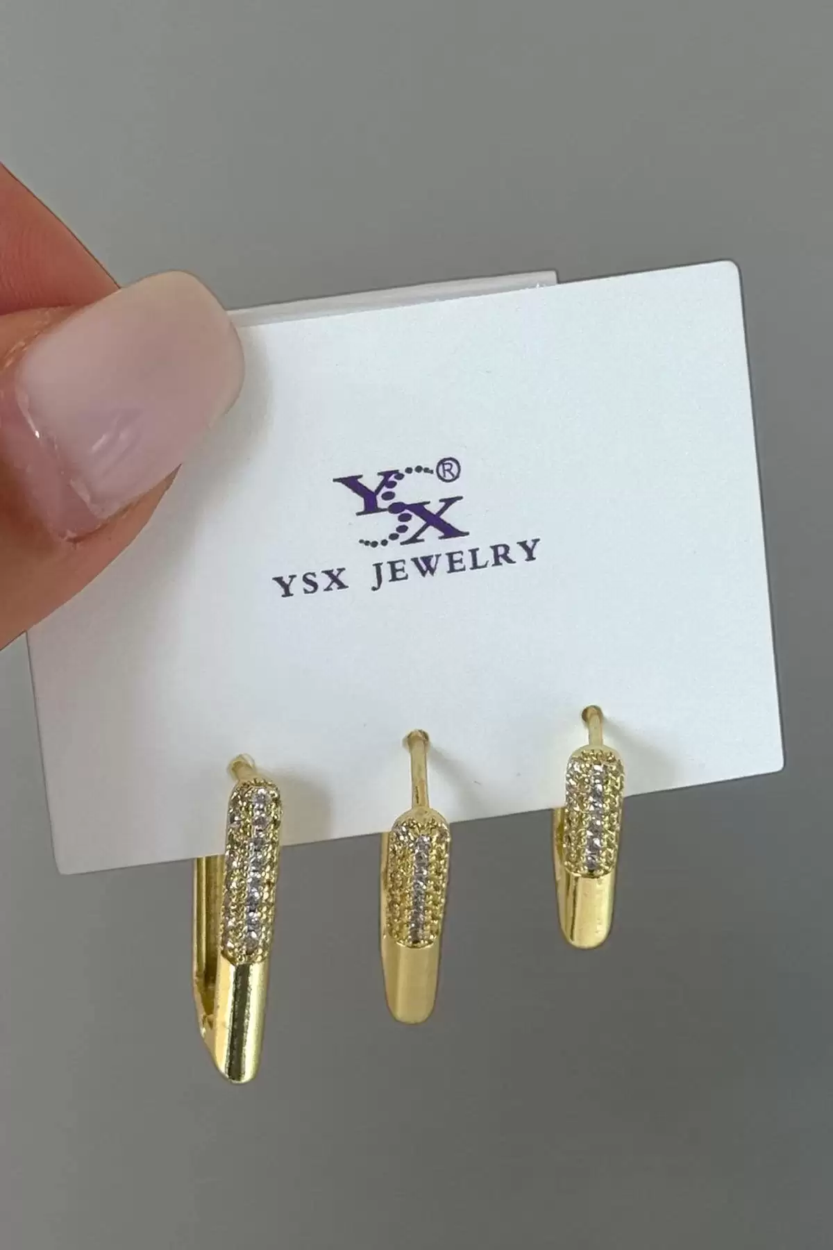 Altın Renk Taş Detaylı 3lü YSX Küpe Set