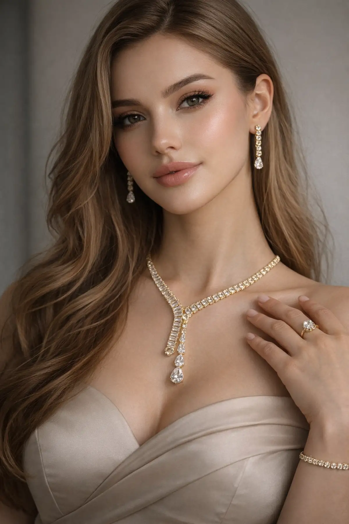 Altın Renk Taş Detaylı 4lü Abiye Set