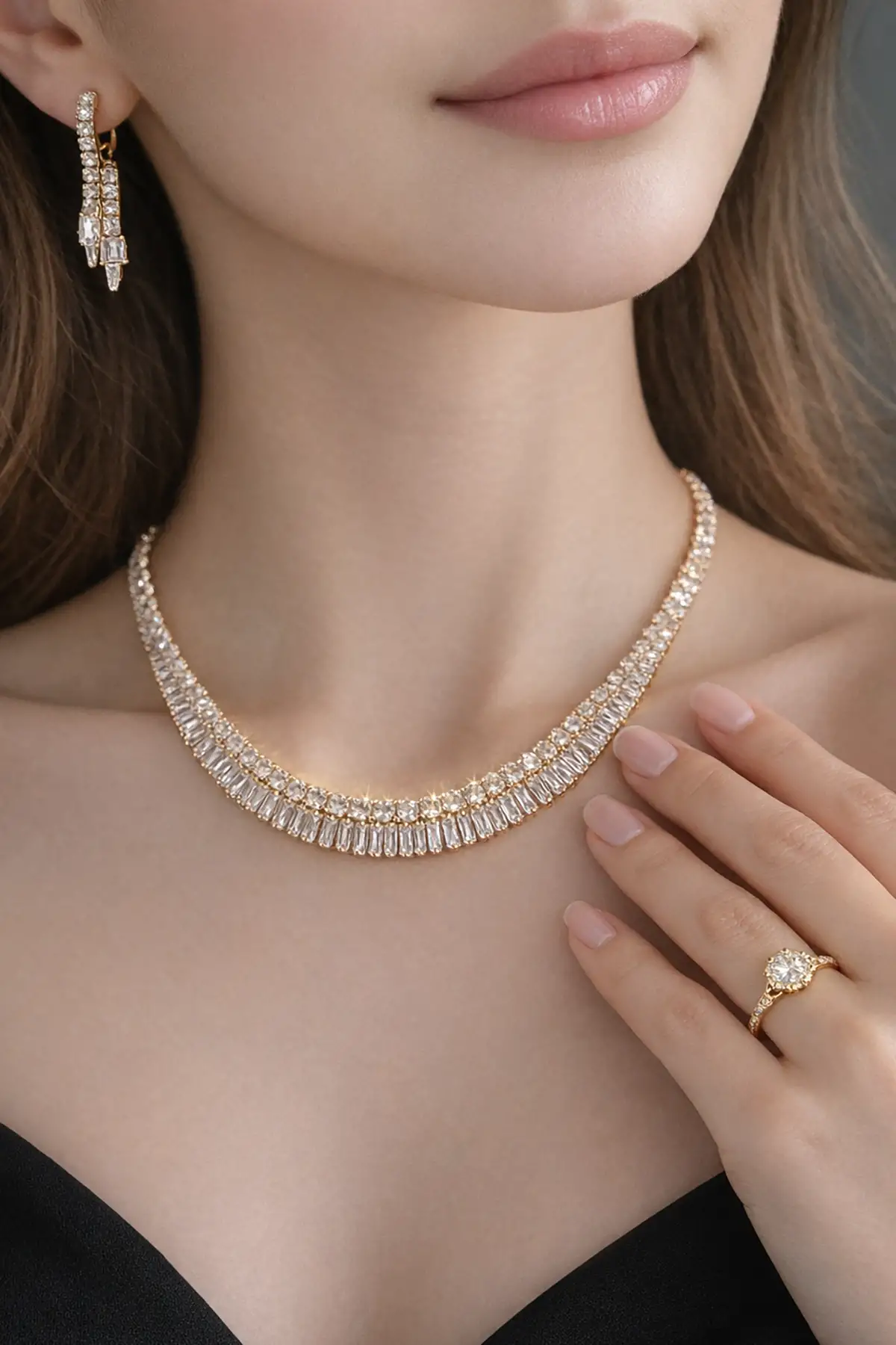 Altın Renk Taş Detaylı 4lü Abiye Set