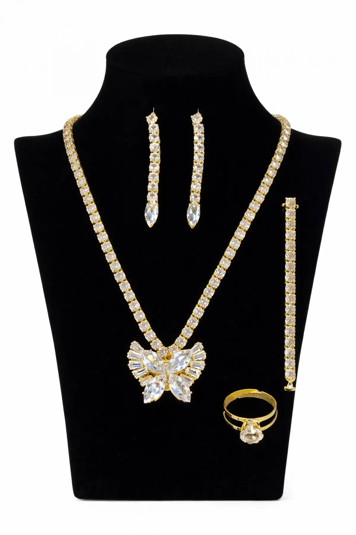 Altın Renk Taş Detaylı 4lü Abiye Set