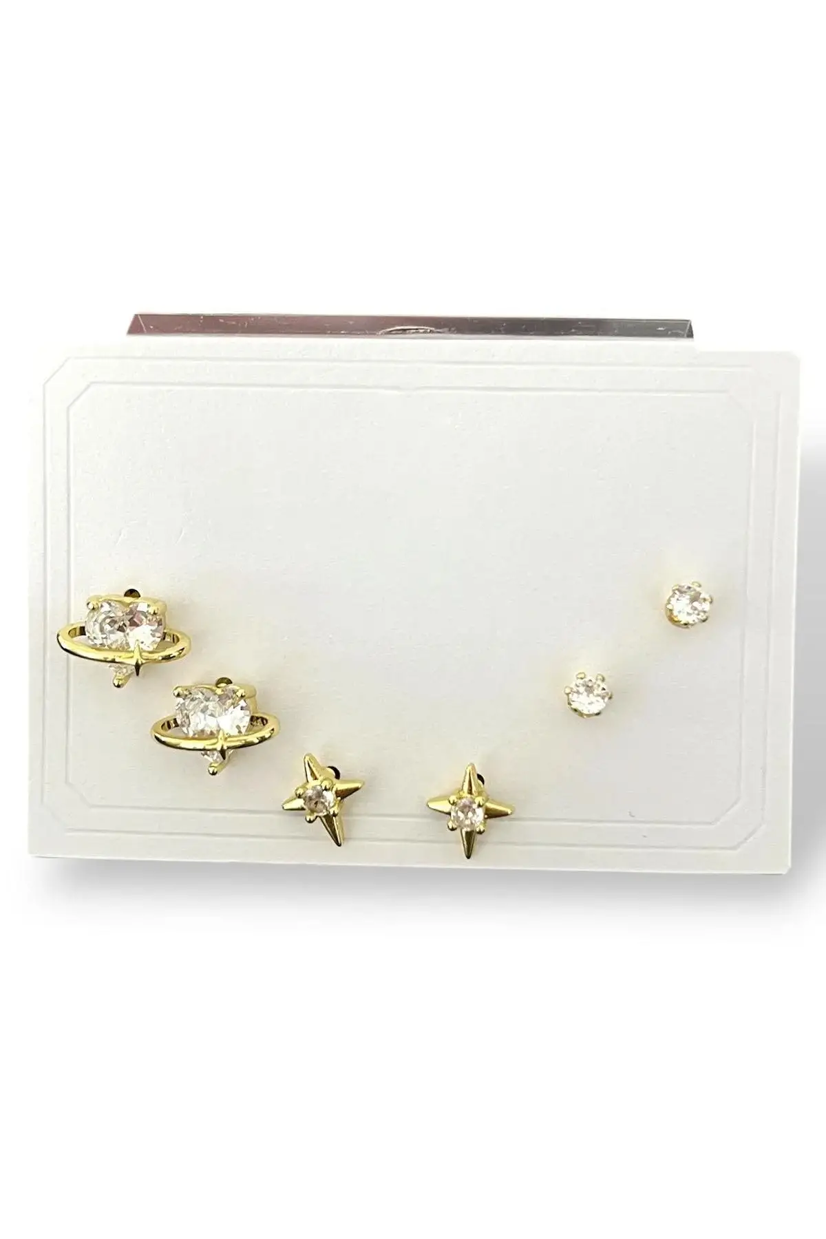 Altın Renk Taş Detaylı 6lı Küpe Set