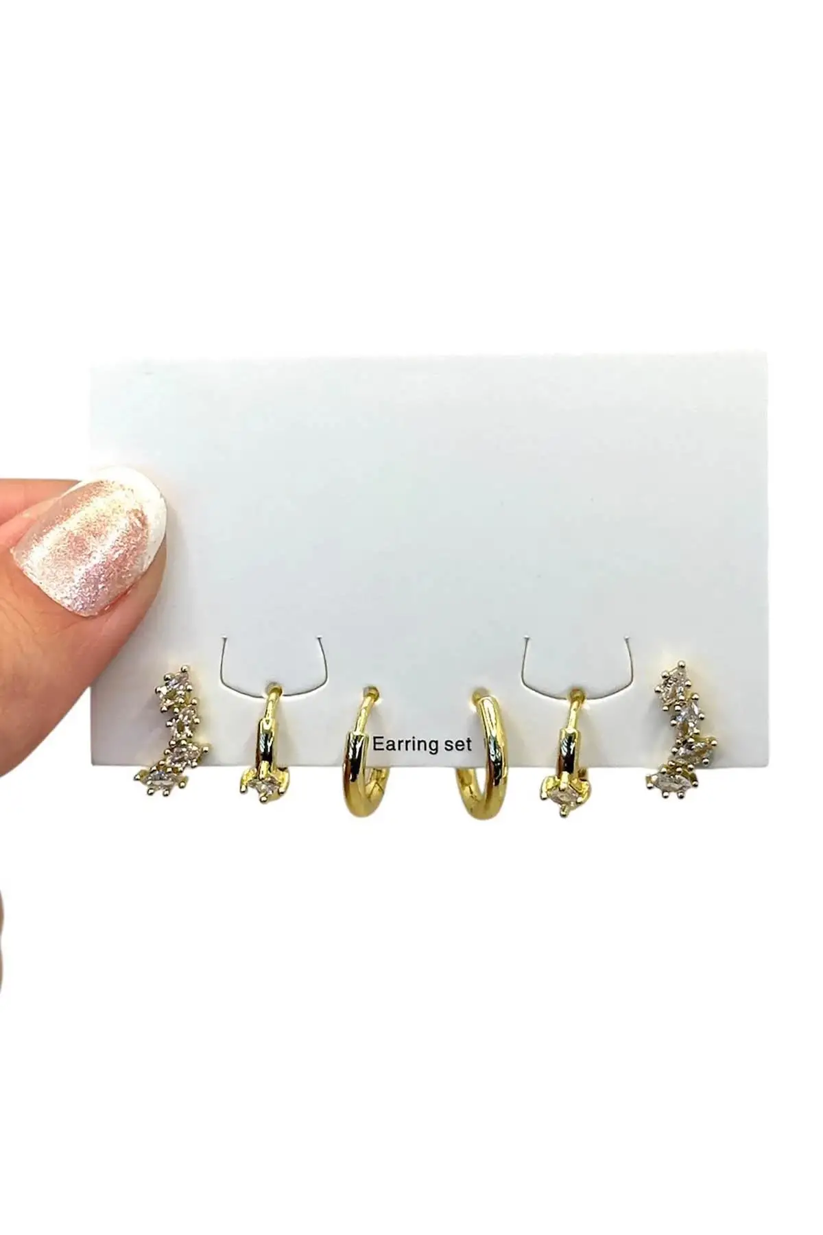 Altın Renk Taş Detaylı 6lı Küpe Set