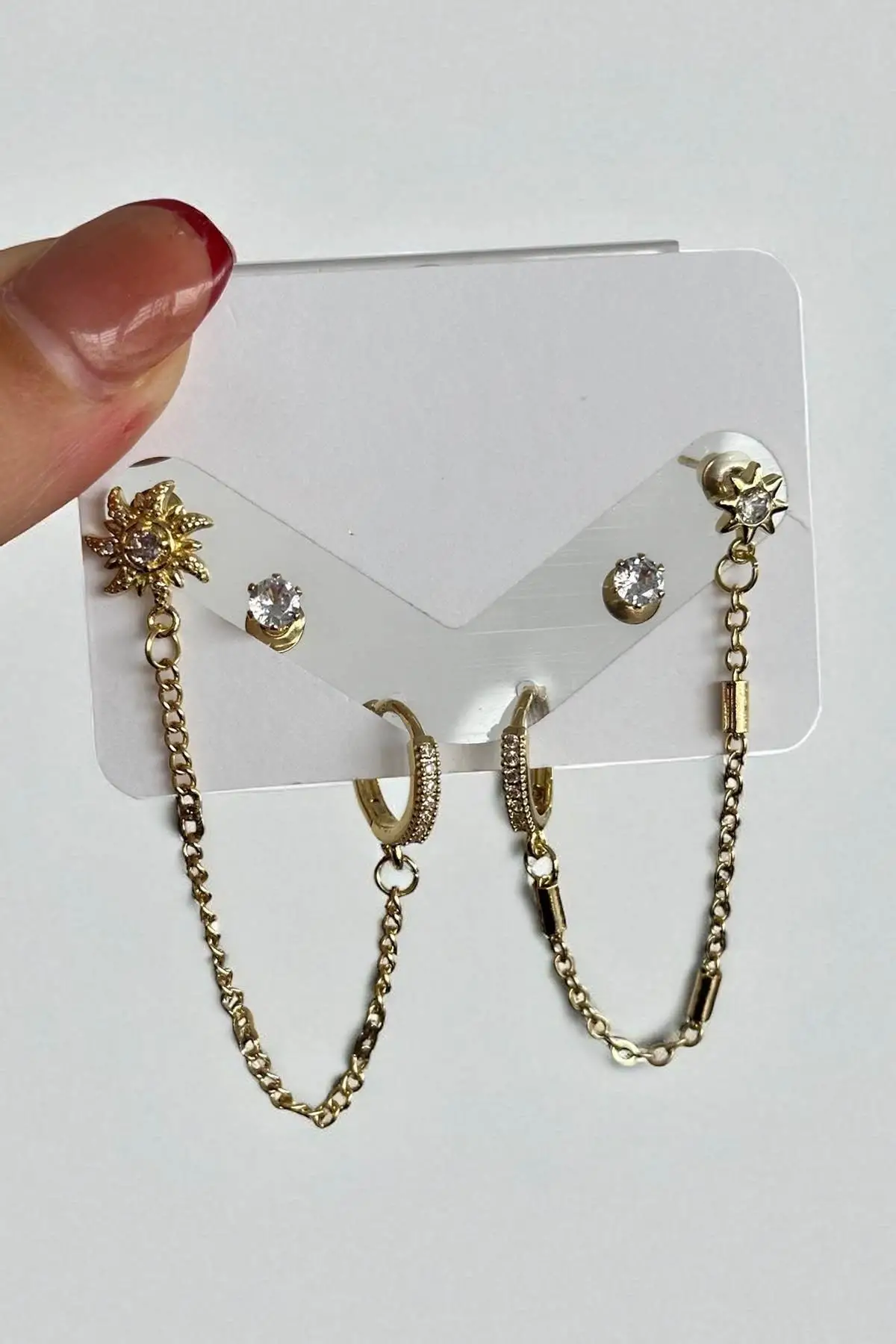 Altın Renk Taş Detaylı 6lı Küpe Set