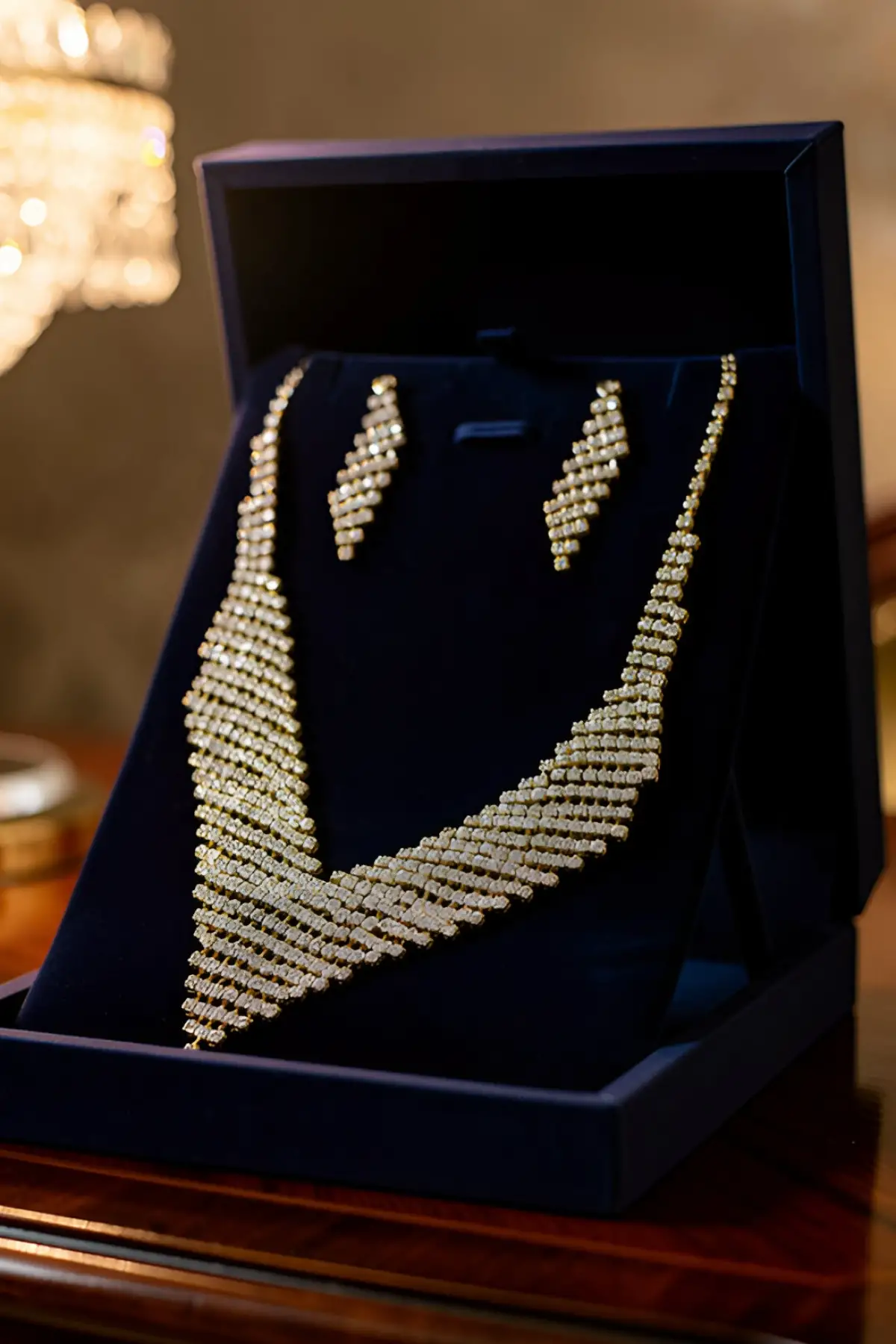 Altın Renk Taş Detaylı Abiye Set